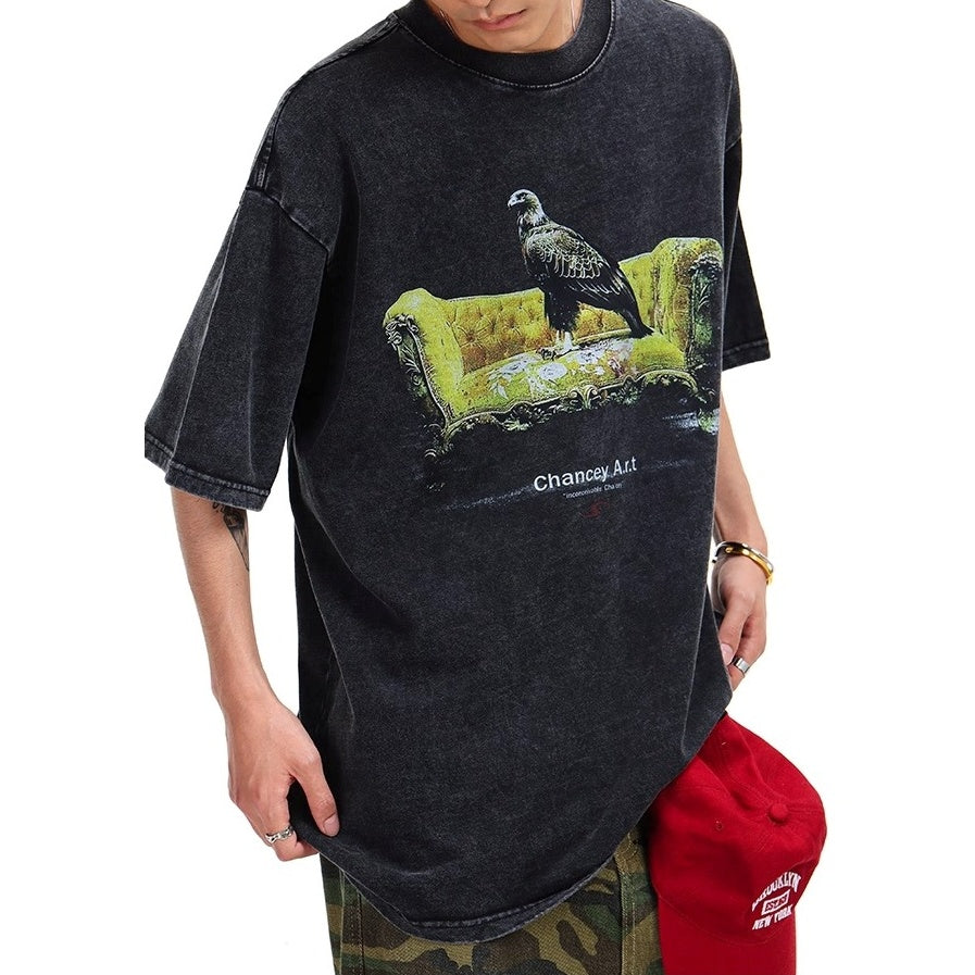 Bird Print Wash Loose T-shirt BL1039