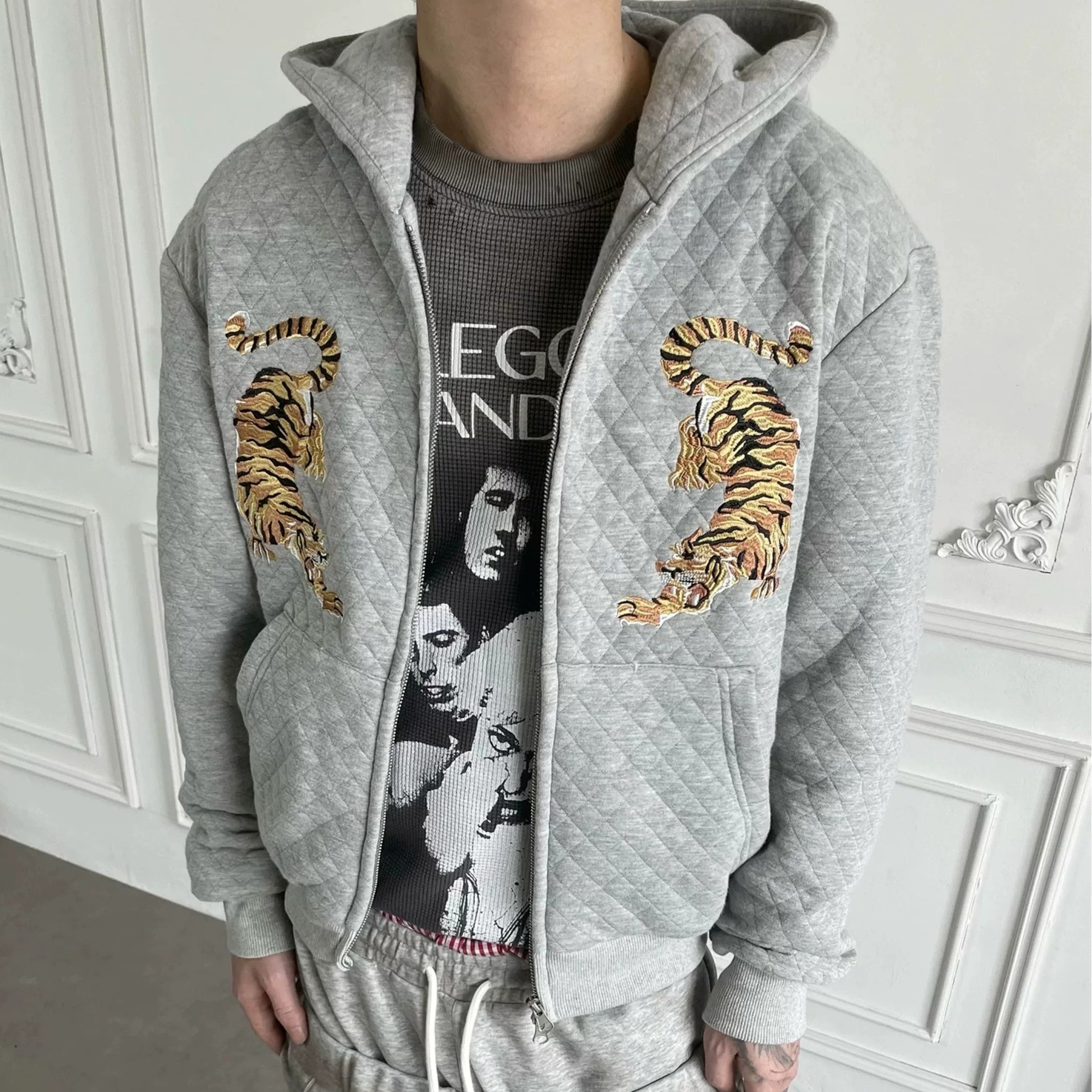 Embroidered Diamond Quilted Hoodie Jacket MB7423