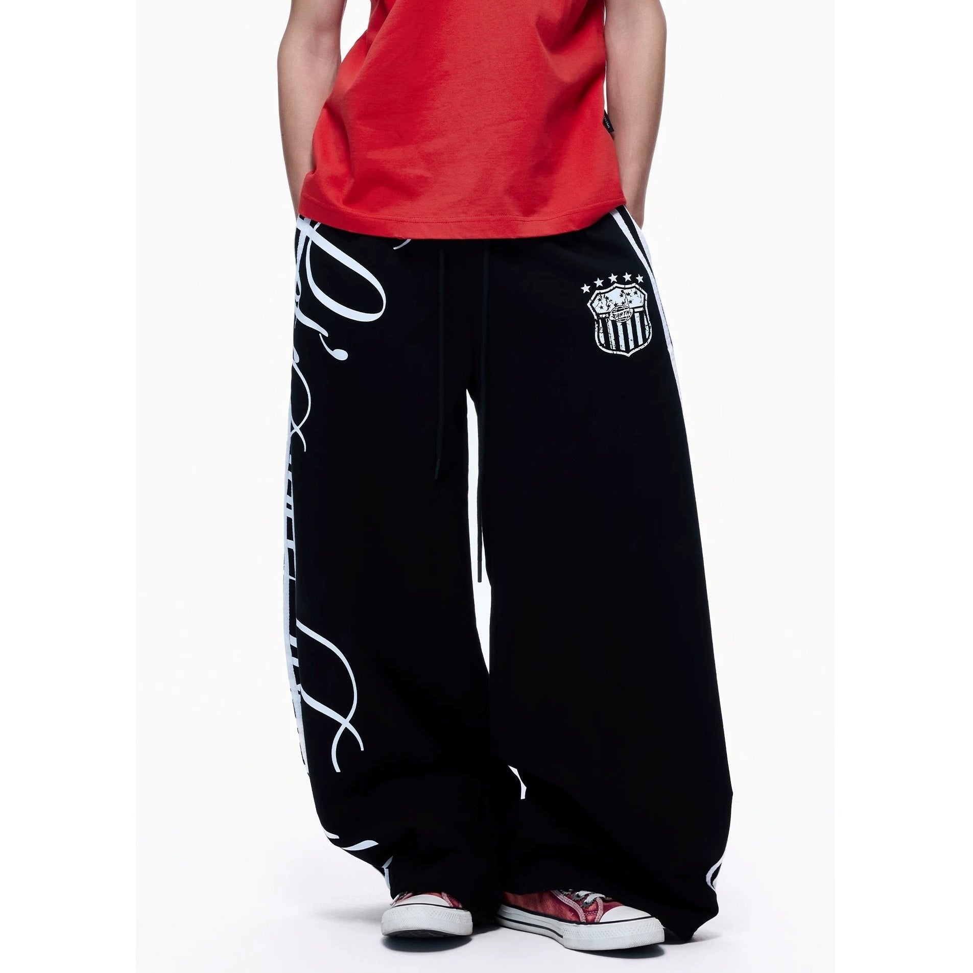 Side Line Letter Print Loose Sweat Pants MB7405