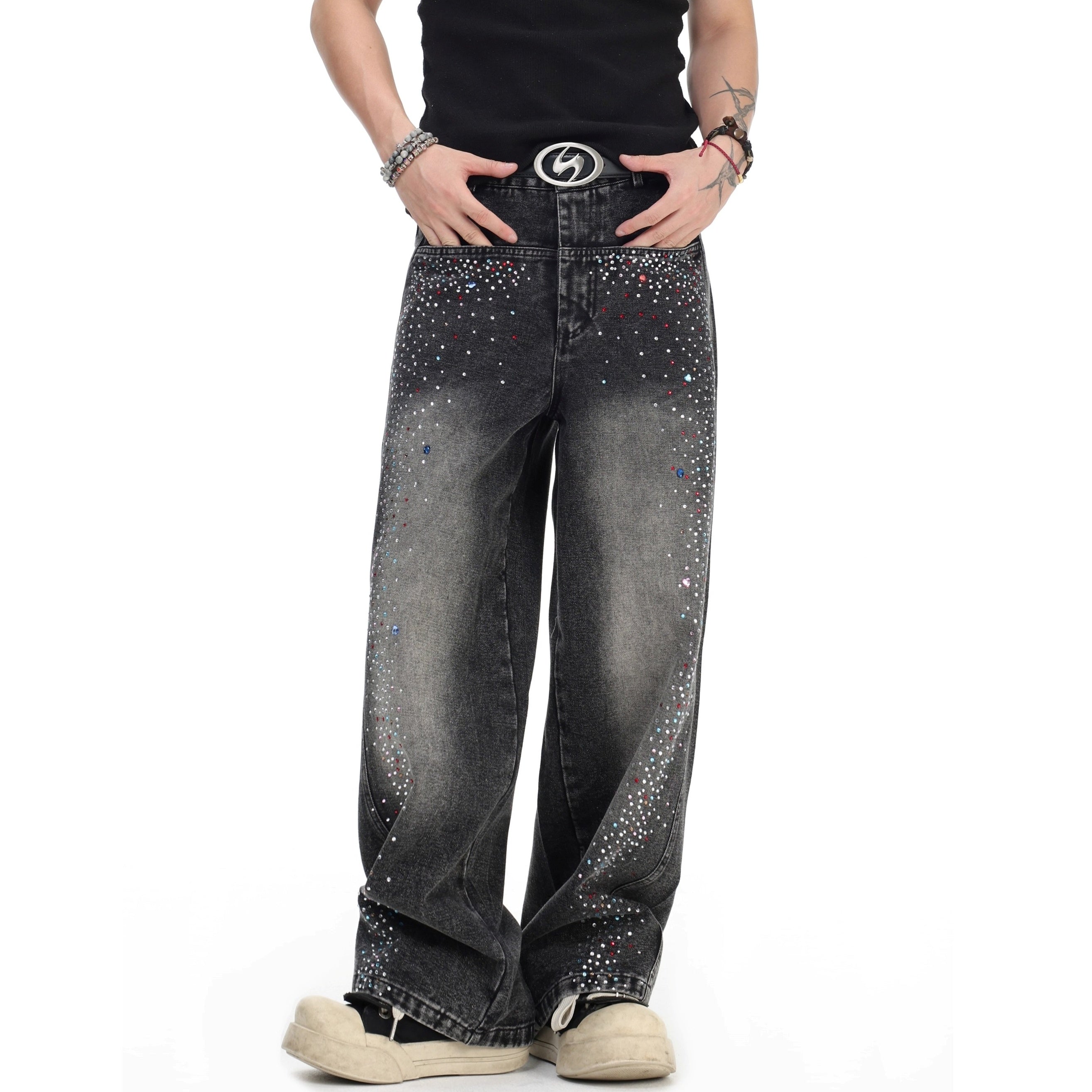 Gradient Colorful RhineStone Loose Jeans IN7069