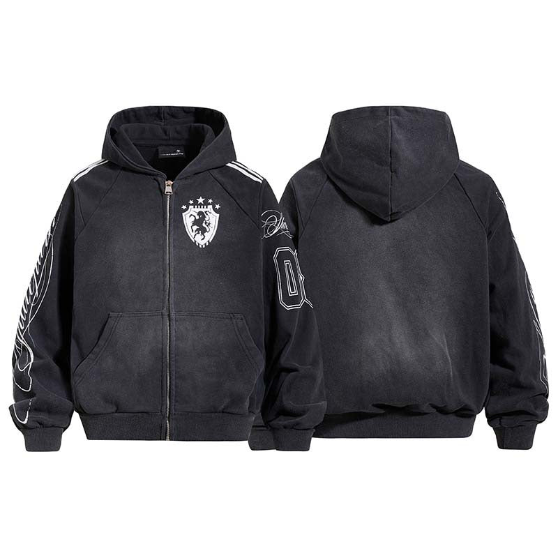Vintage Badge Print Washed Hooded Jacket MB7463