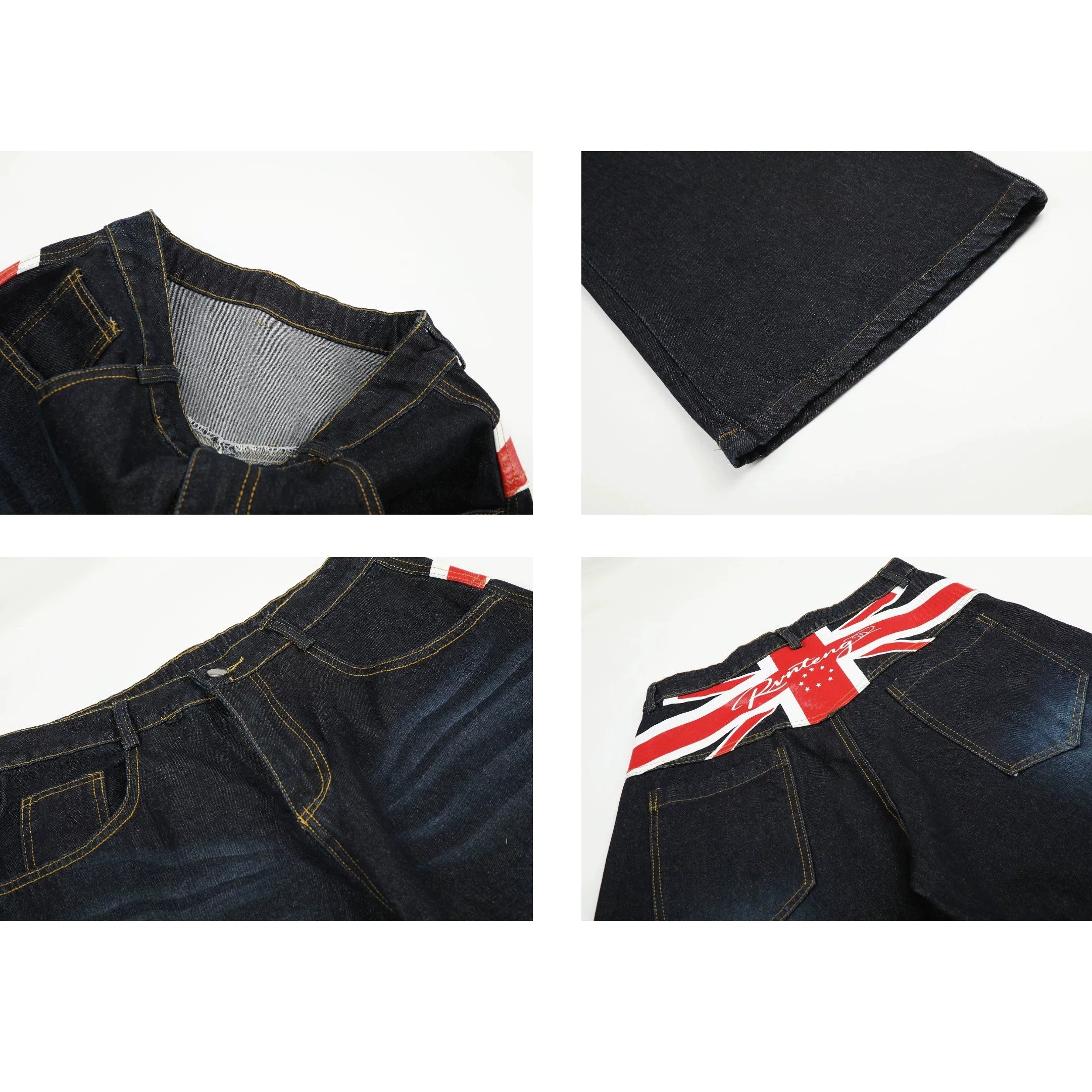 American Flag Print Washed Curved Jeans MB7443