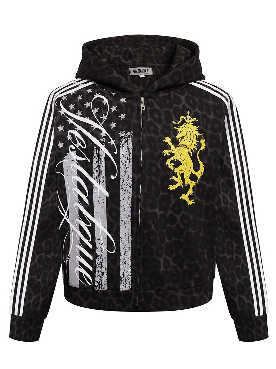 Leopard Print Hooded Sweat Short Jacket MB7467