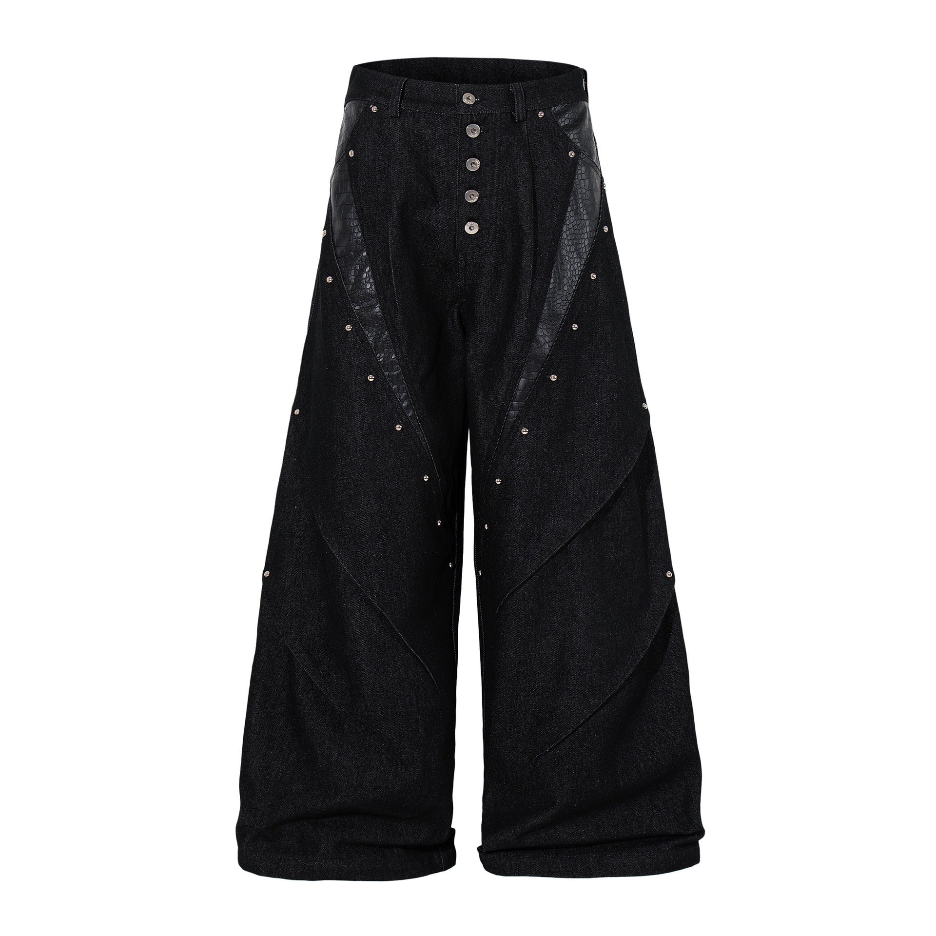 Studded Snake-Embossed Wide Denim Pants MB7411