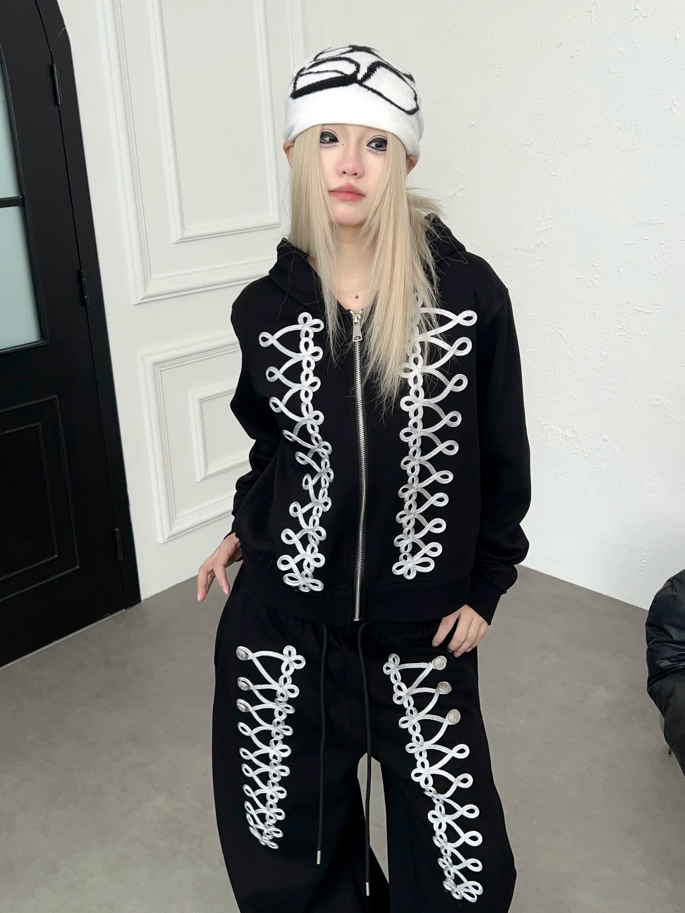 Code Embroidery Zip Hooded Parka MB7442
