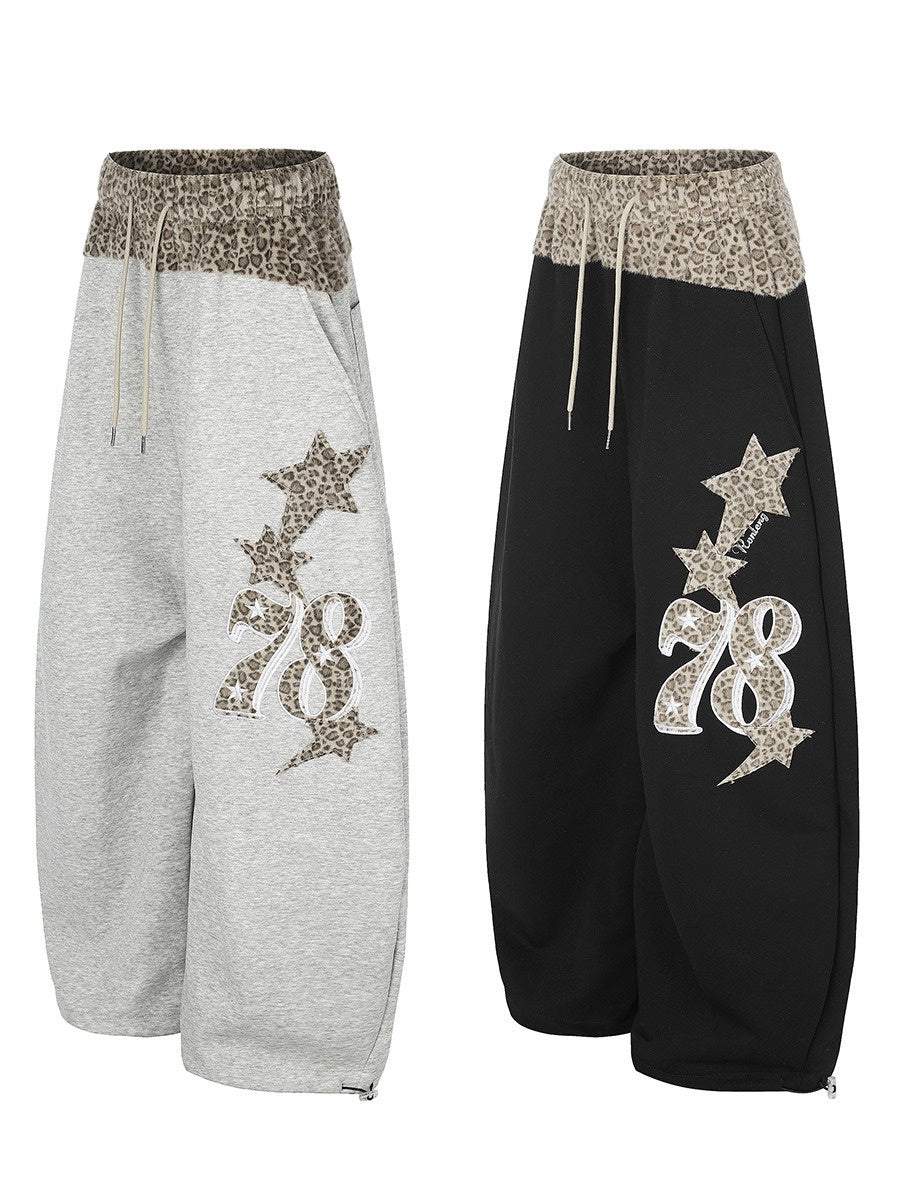 Leopard Print Patchwork Loose Sweat Pants MB7439