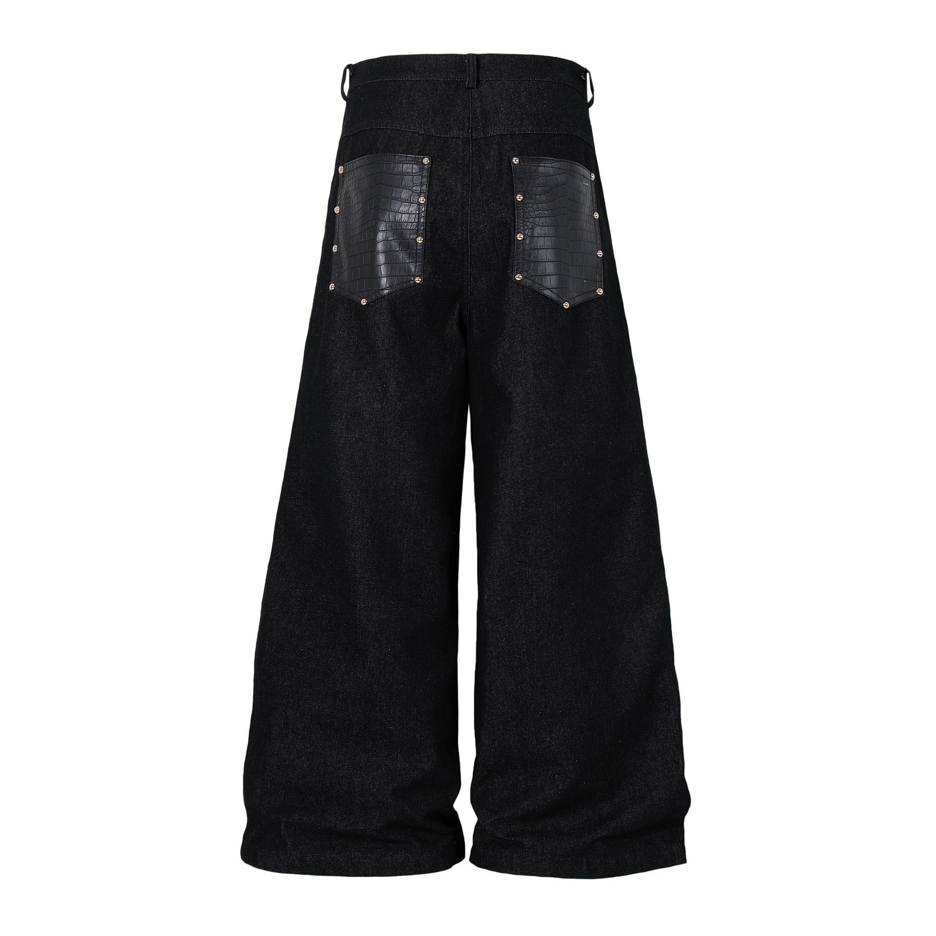 Studded Snake-Embossed Wide Denim Pants MB7411