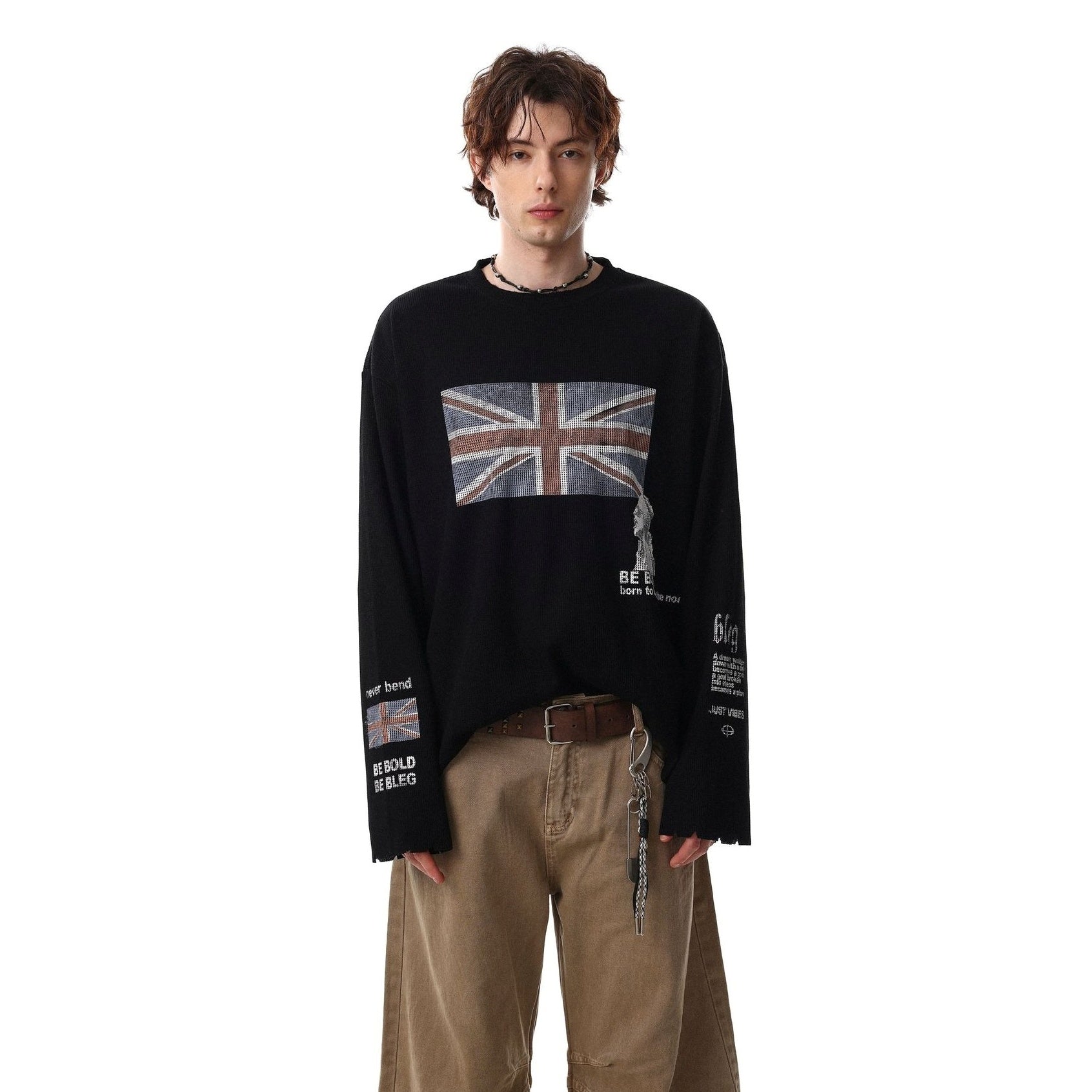 British-style Printed Long Sleeve Waffle T-shirt MB7413