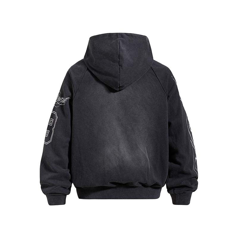 Vintage Badge Print Washed Hooded Jacket MB7463