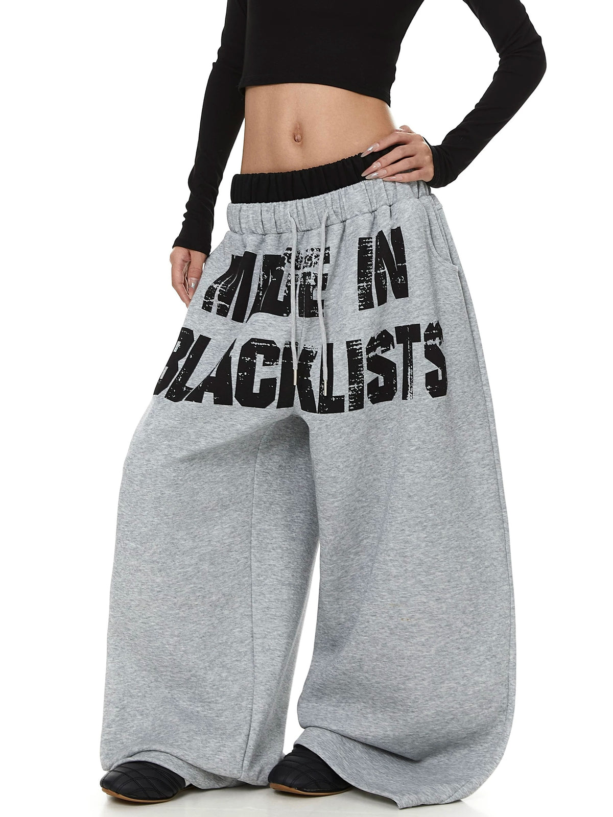 Double-Waist Letter Print Curved Sweat Pants MB7450