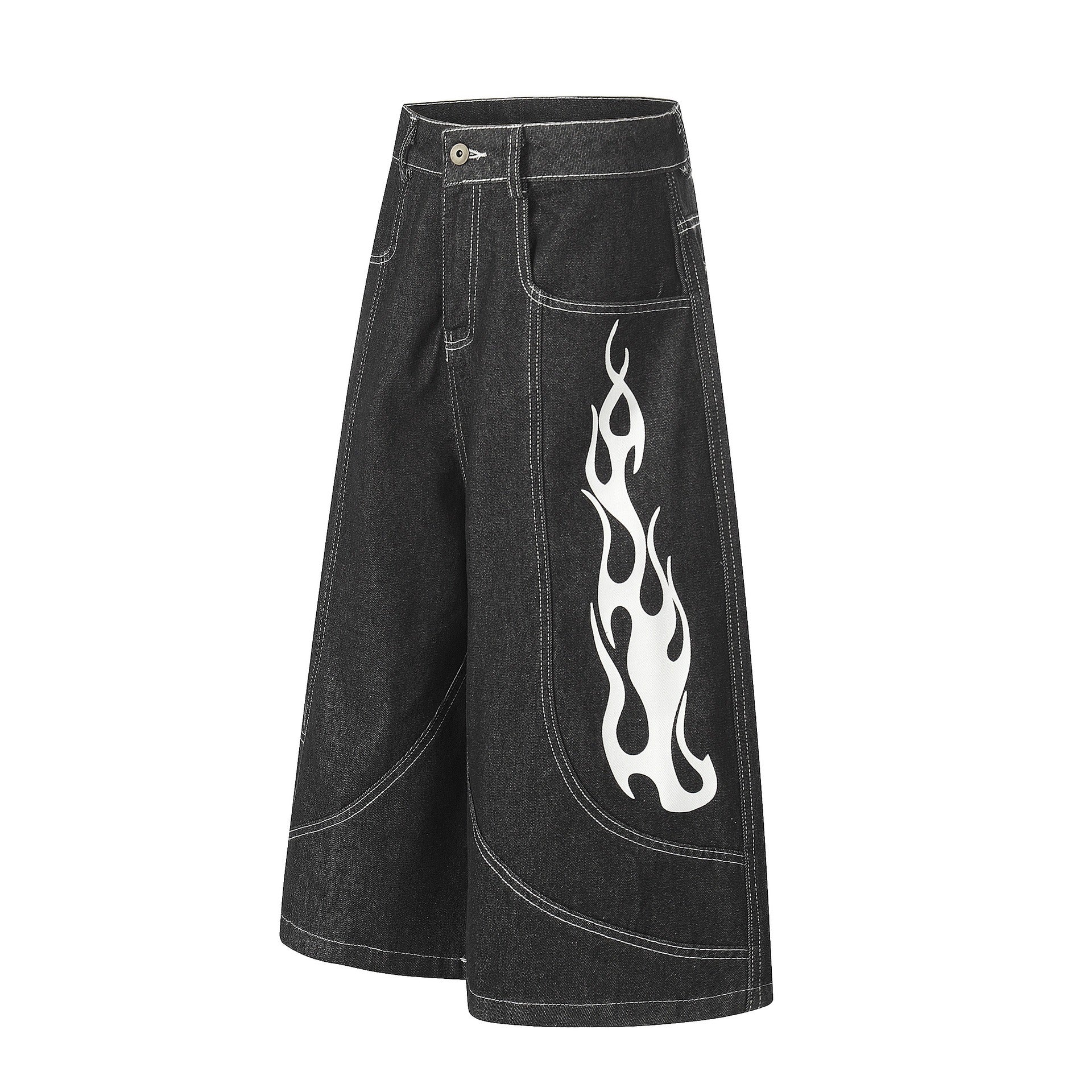 Flame Print Cropped Denim Wide Pants MB7410