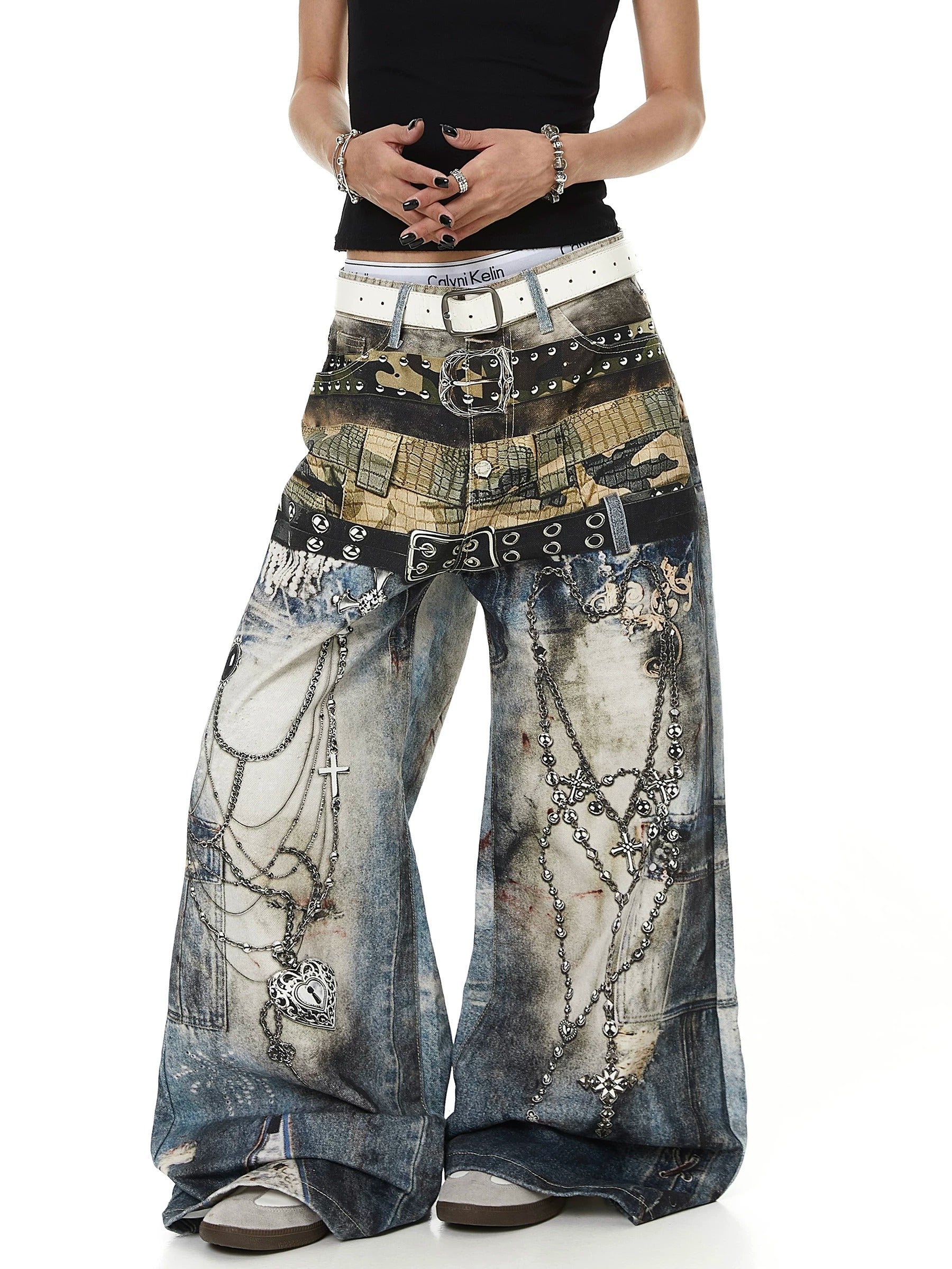 3D Printed Chain Belt Fared Jeans MB7436