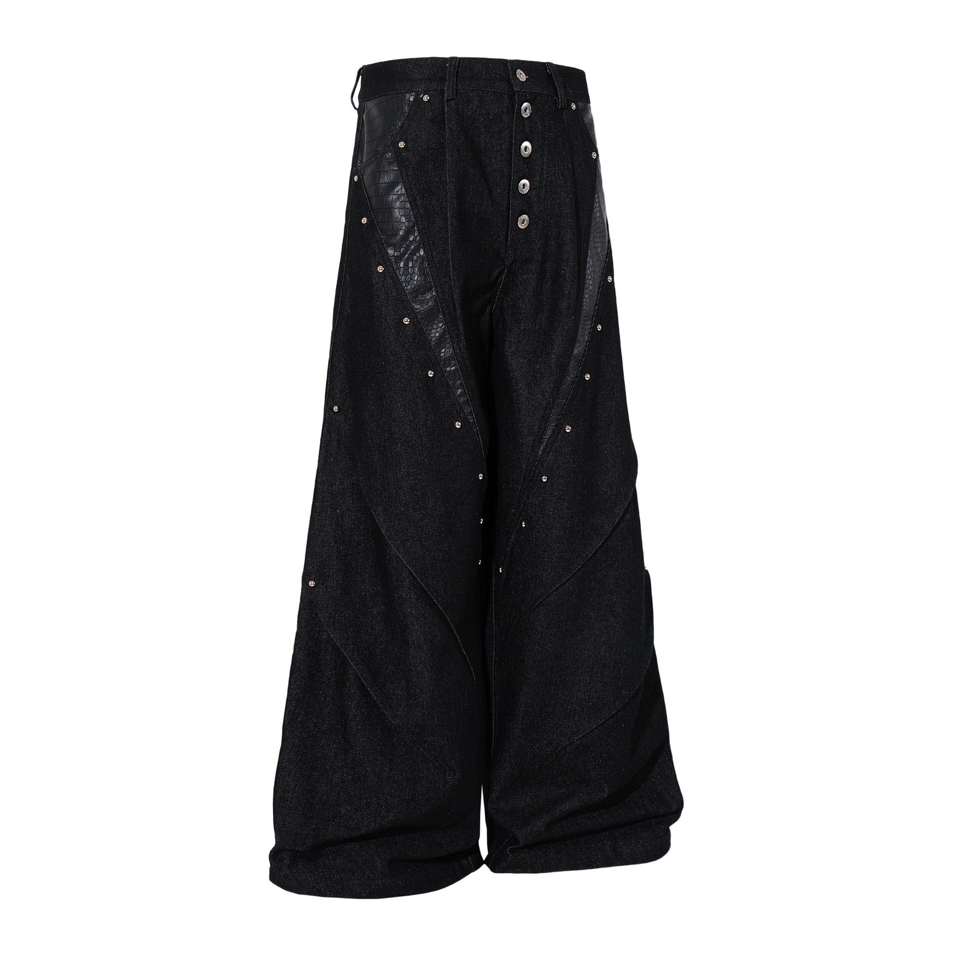Studded Snake-Embossed Wide Denim Pants MB7411