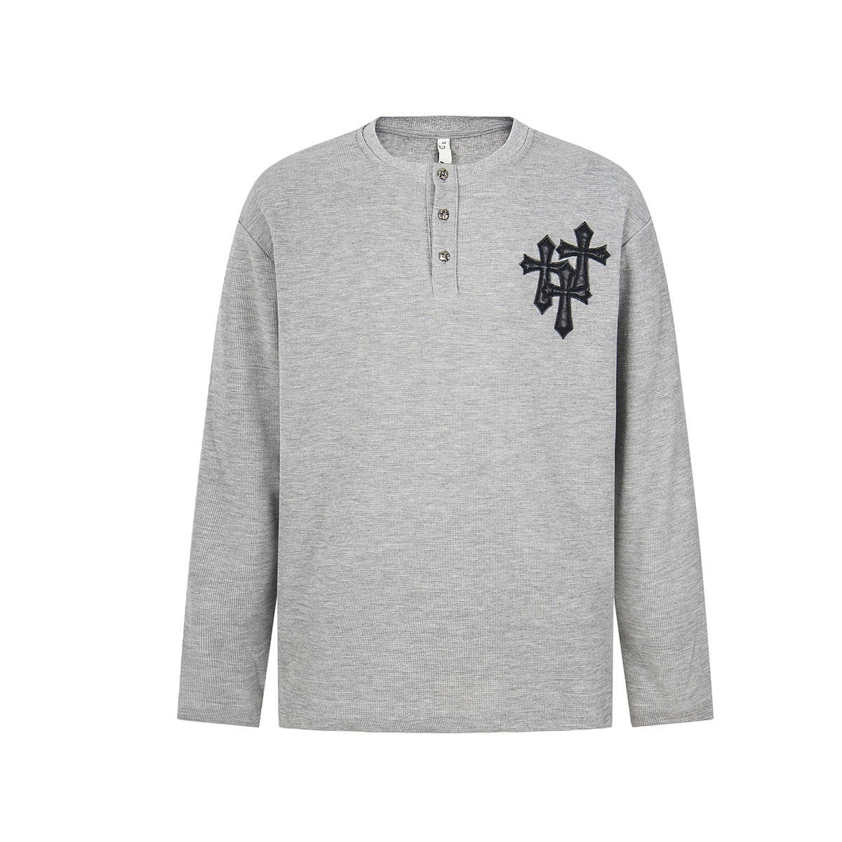 Cross Patchwork Waffle Henry Long Sleeve T-Shirt MB7421