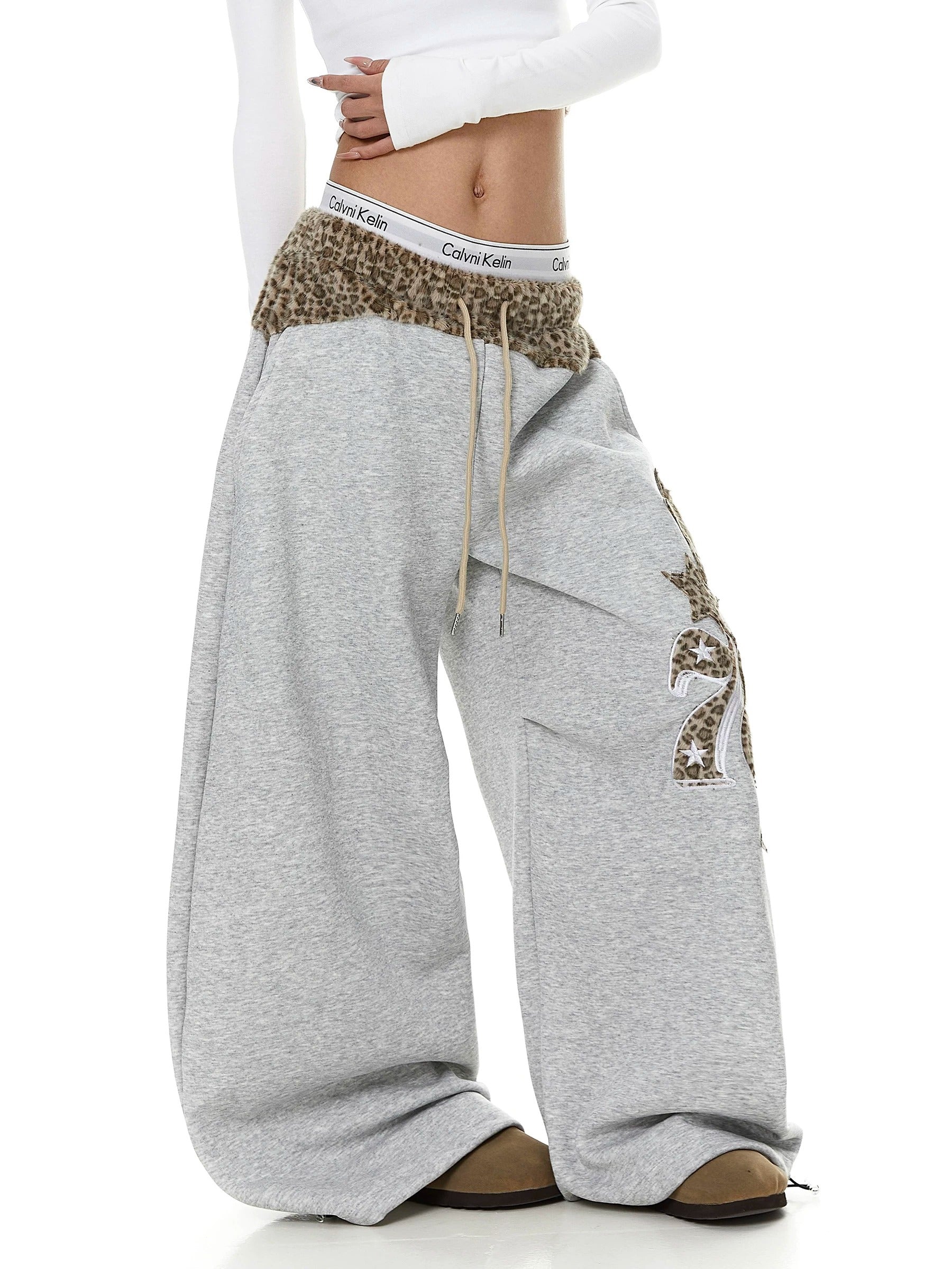 Leopard Print Patchwork Loose Sweat Pants MB7439