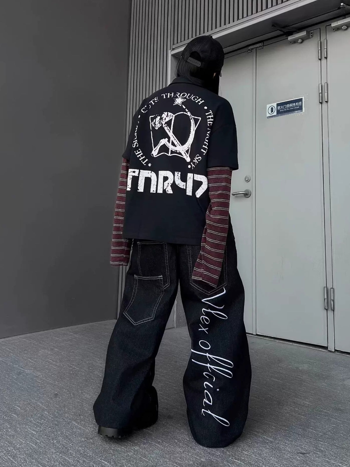Double-Waist Back Logo Loose Denim Pants MB7459