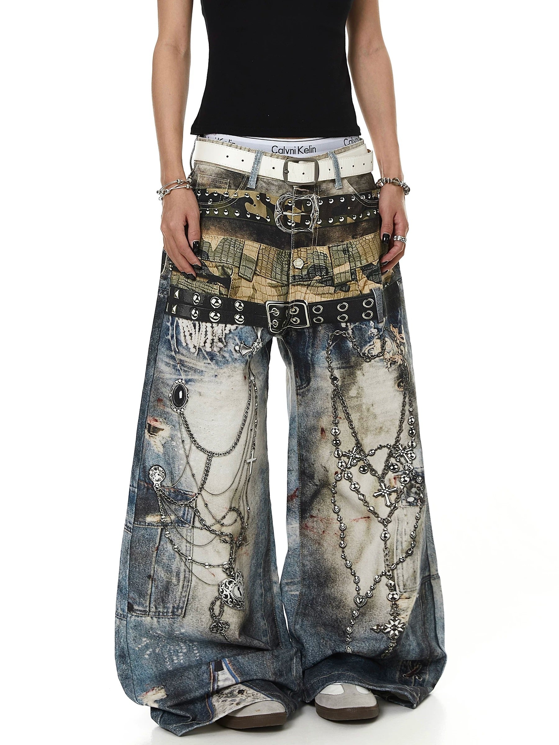 3D Printed Chain Belt Fared Jeans MB7436