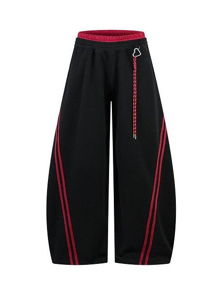 Contrasting Line Double-Waist Wide Curve Sweat Pants MB7431