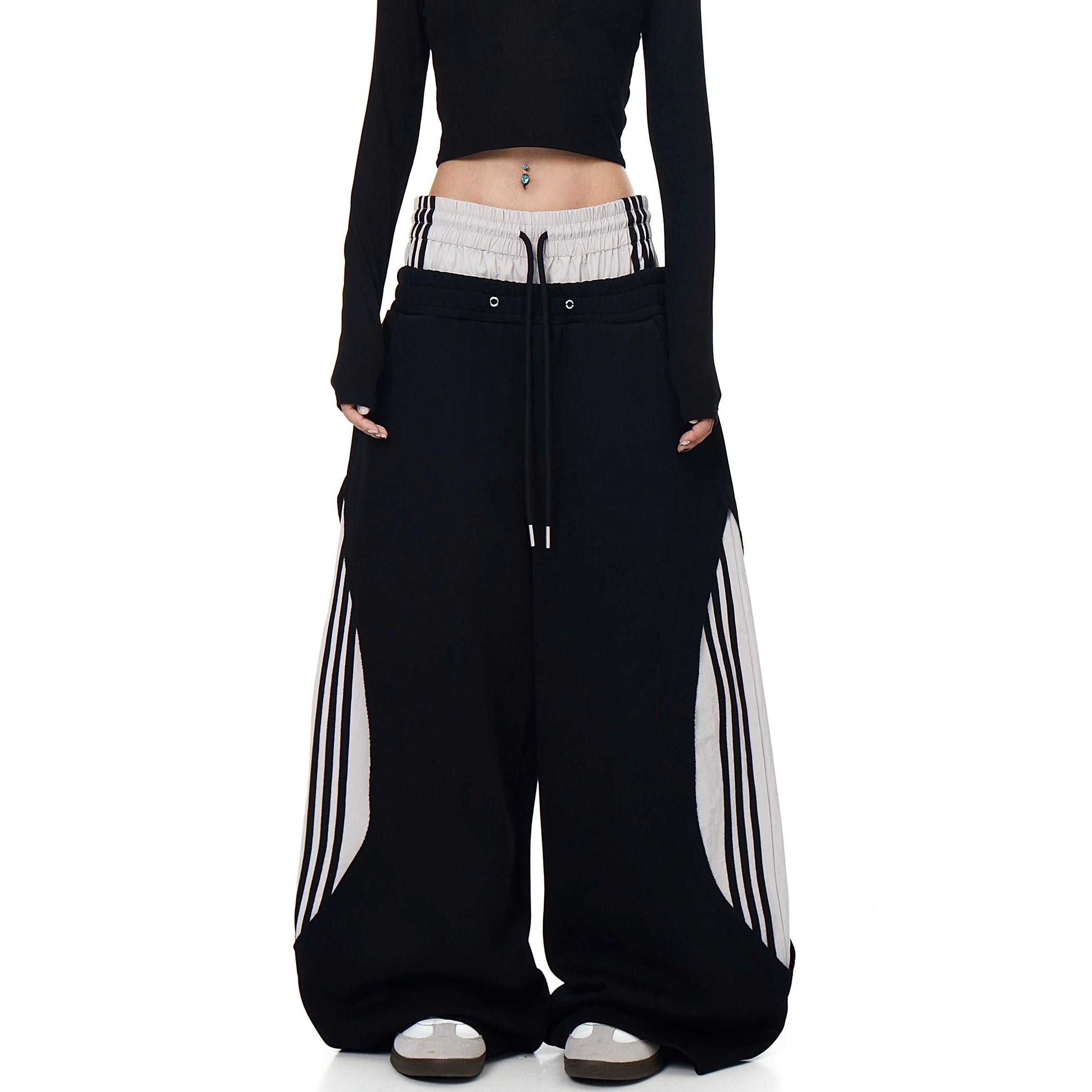 Double-Waist Patchwork Three-Stripe Wide Sweat Pants MB7406