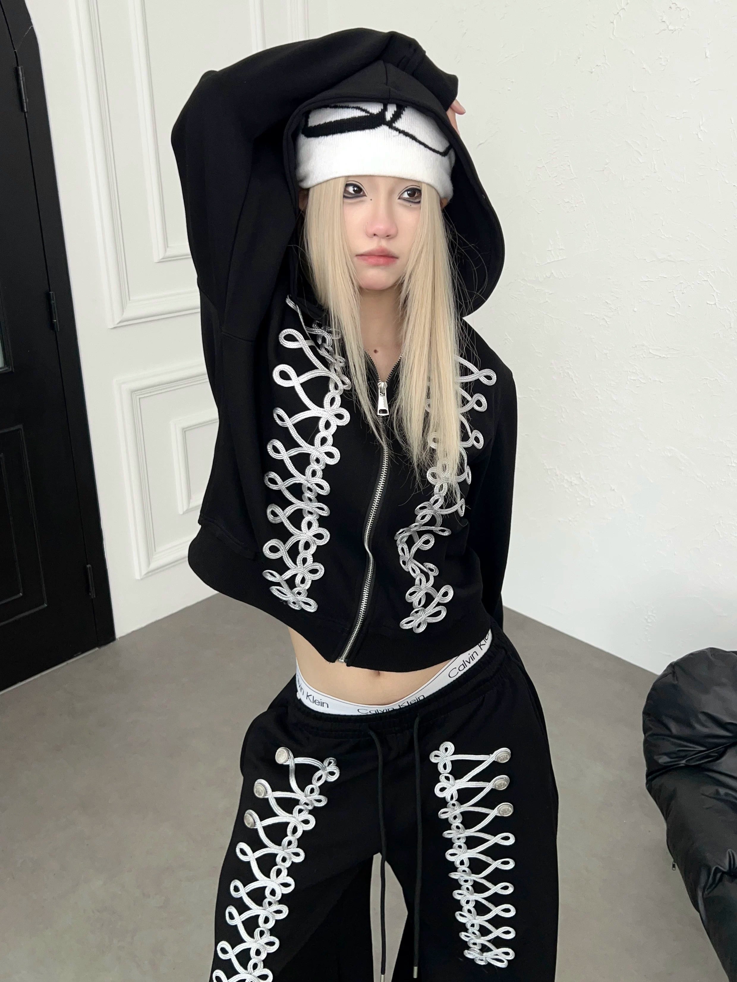 Code Embroidery Zip Hooded Parka MB7442