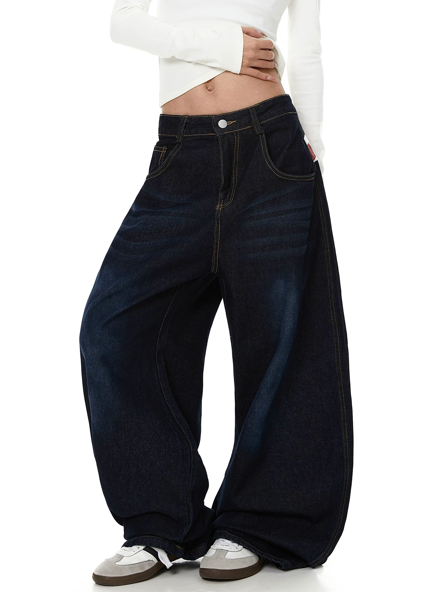 American Flag Print Washed Curved Jeans MB7443