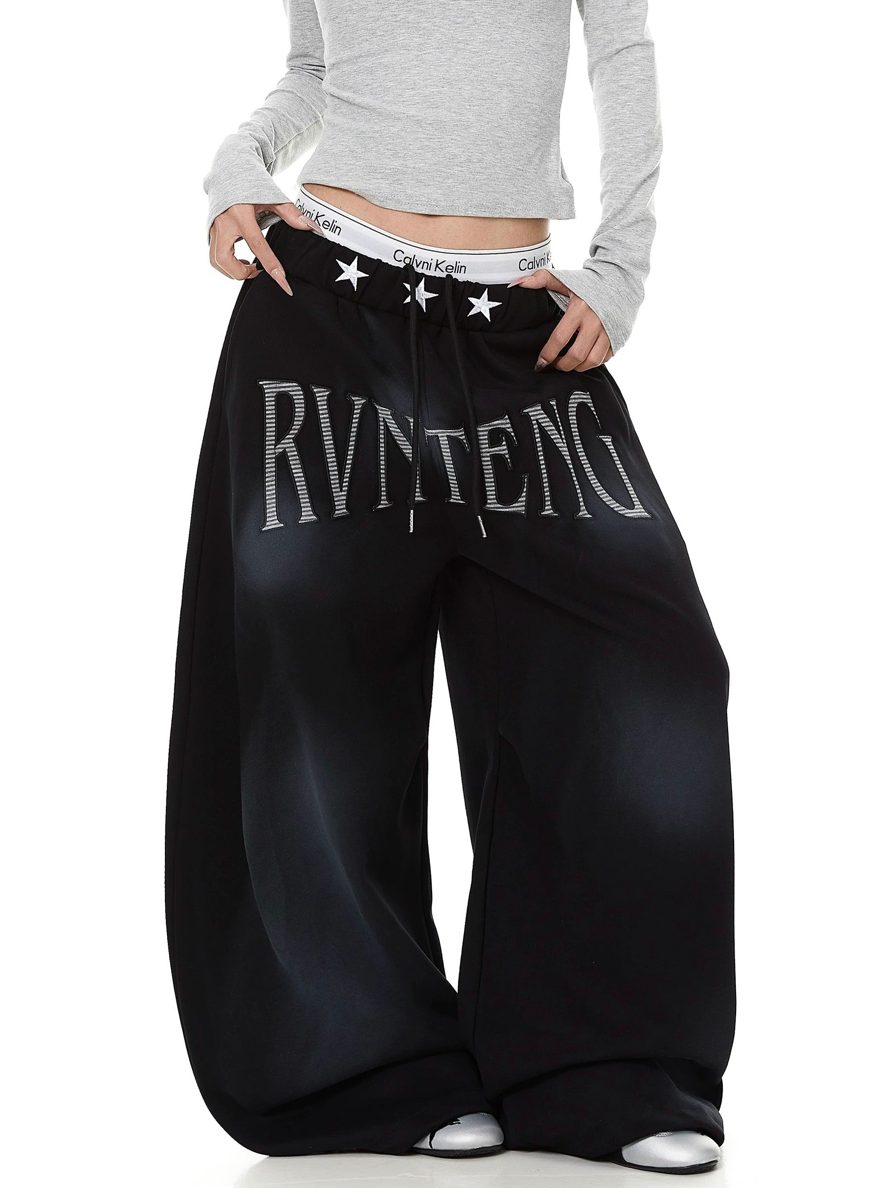 Dirty Dye Embroidered Wide Sweat Pants MB7437