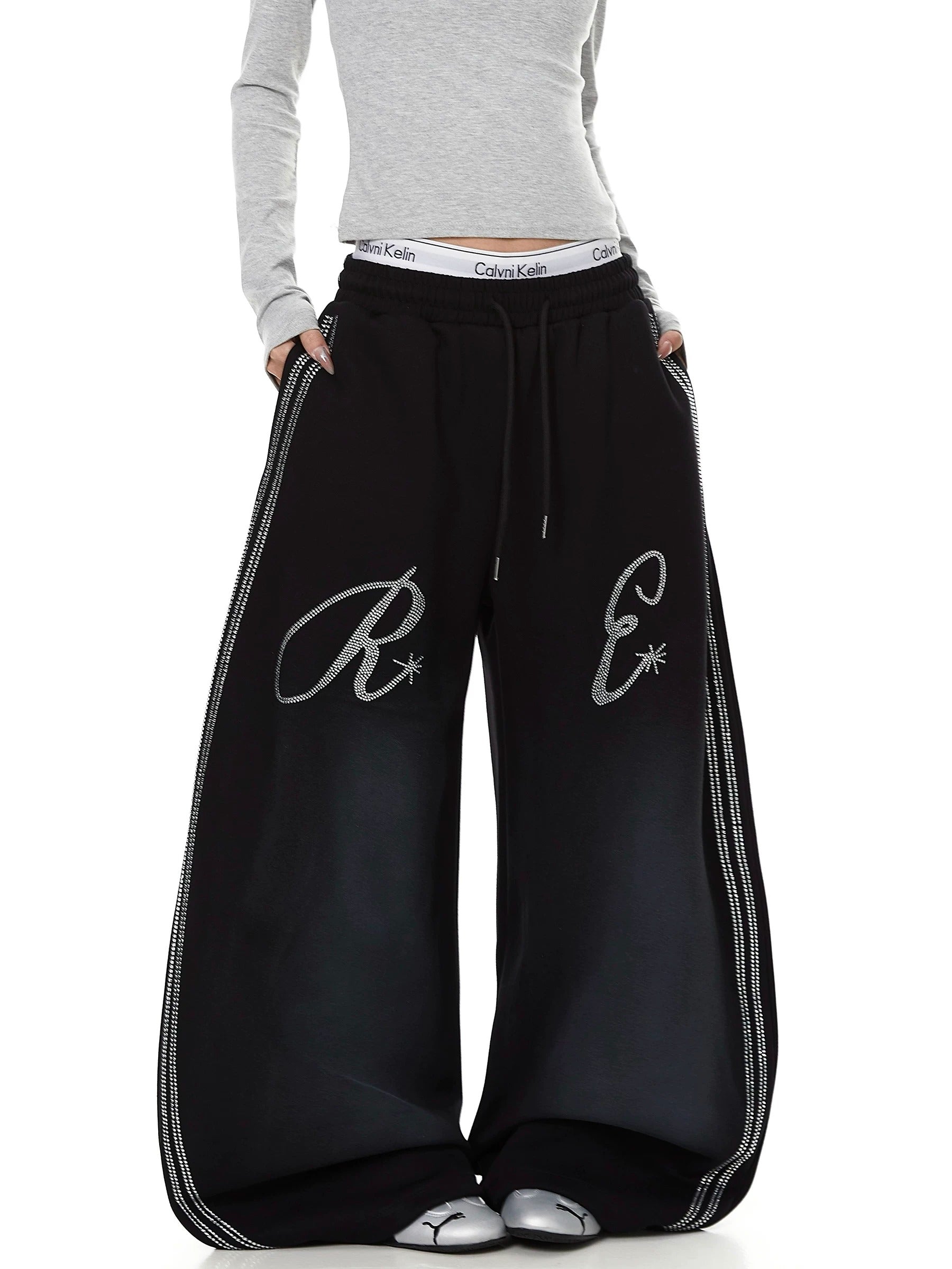Rhinestone-Inspired Wide-leg Sweat Pants MB7438