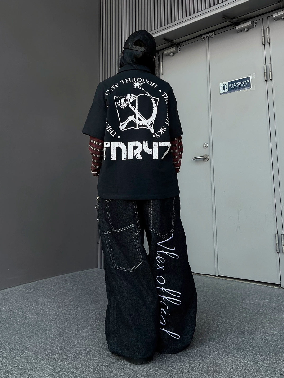 Double-Waist Back Logo Loose Denim Pants MB7459
