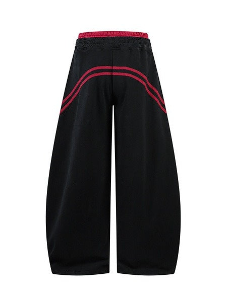 Contrasting Line Double-Waist Wide Curve Sweat Pants MB7431