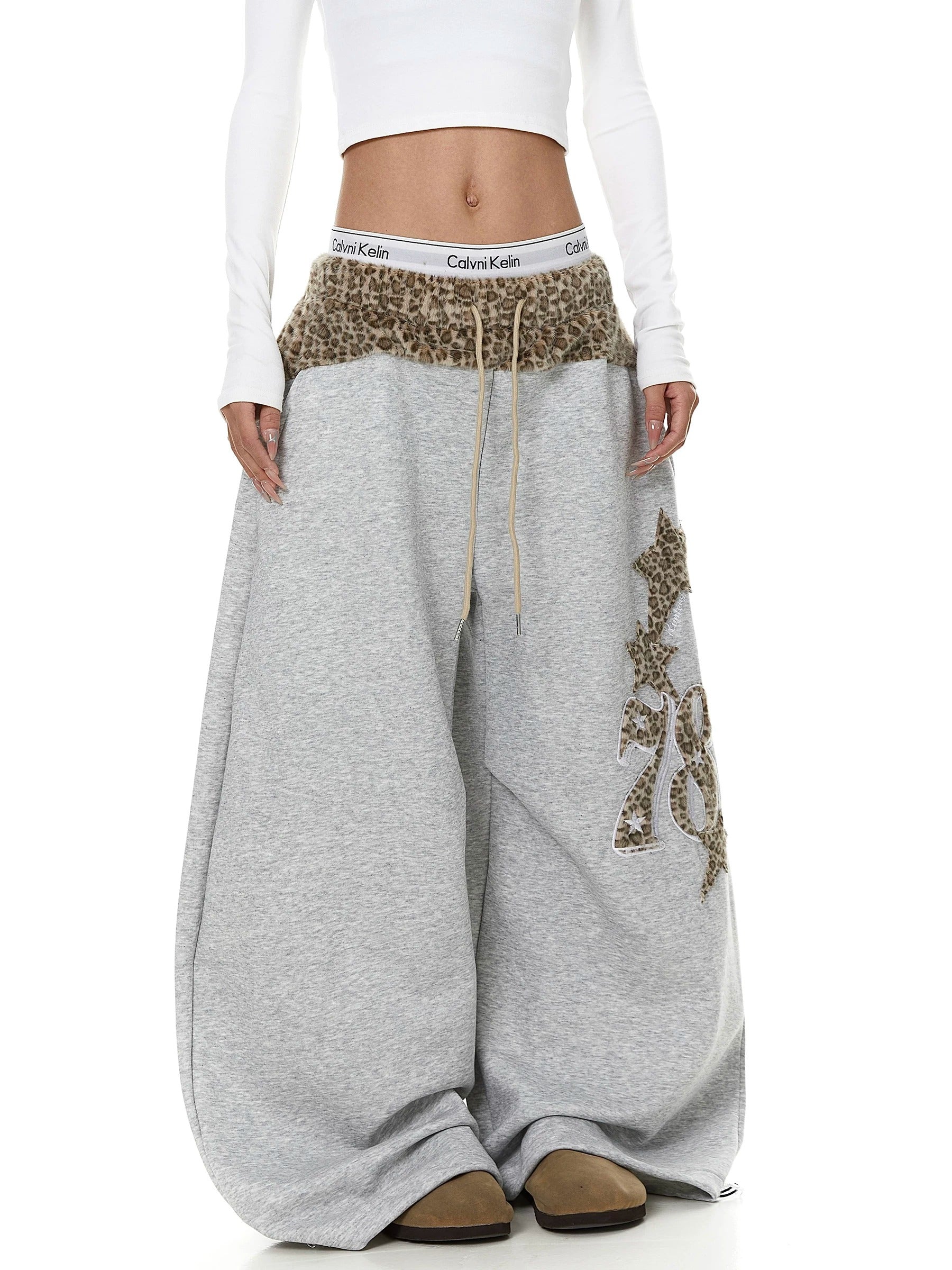 Leopard Print Patchwork Loose Sweat Pants MB7439