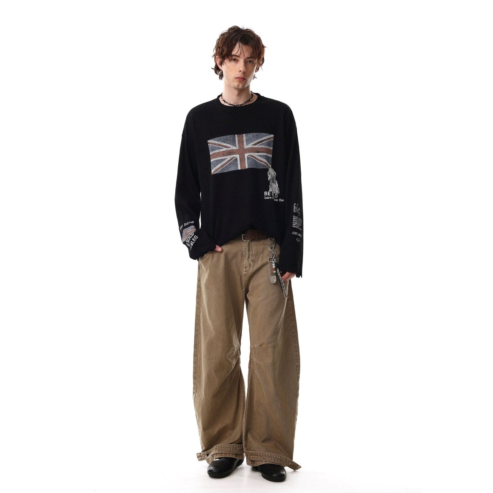 British-style Printed Long Sleeve Waffle T-shirt MB7413