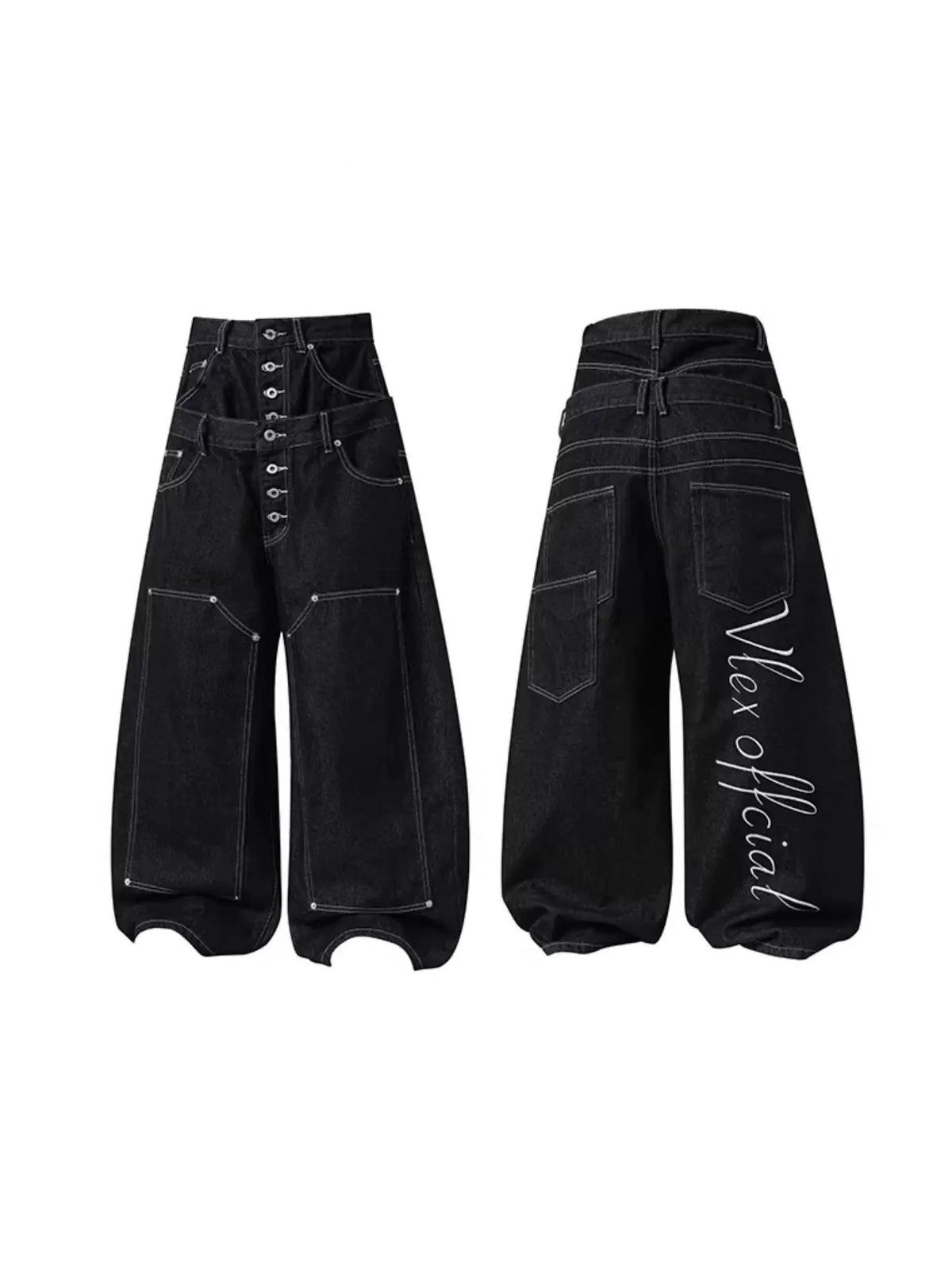 Double-Waist Back Logo Loose Denim Pants MB7459