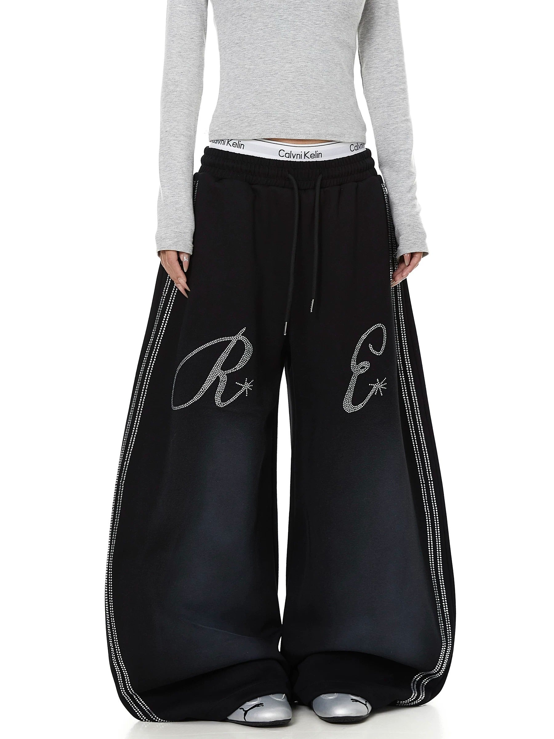 Rhinestone-Inspired Wide-leg Sweat Pants MB7438