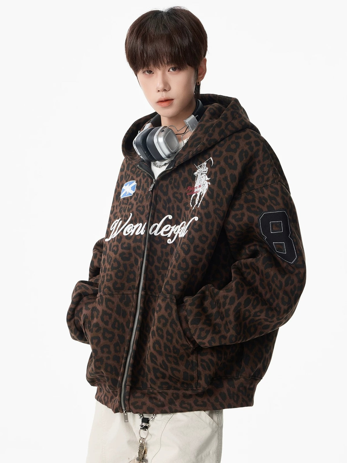 Leopard Numeric Patch Hooded Sweat Jacket MB7465