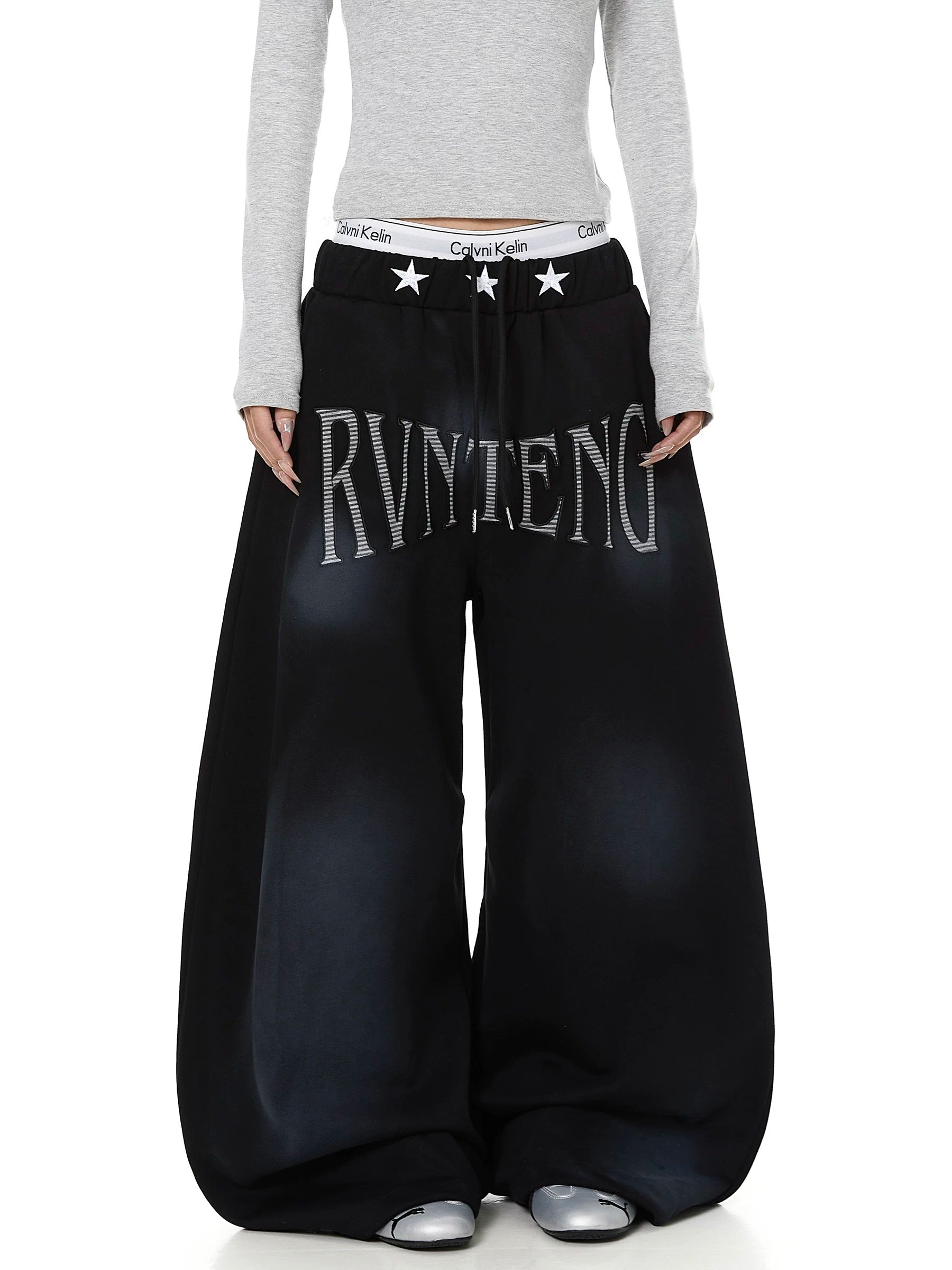 Dirty Dye Embroidered Wide Sweat Pants MB7437