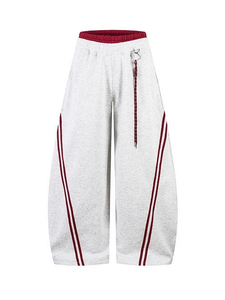 Contrasting Line Double-Waist Wide Curve Sweat Pants MB7431