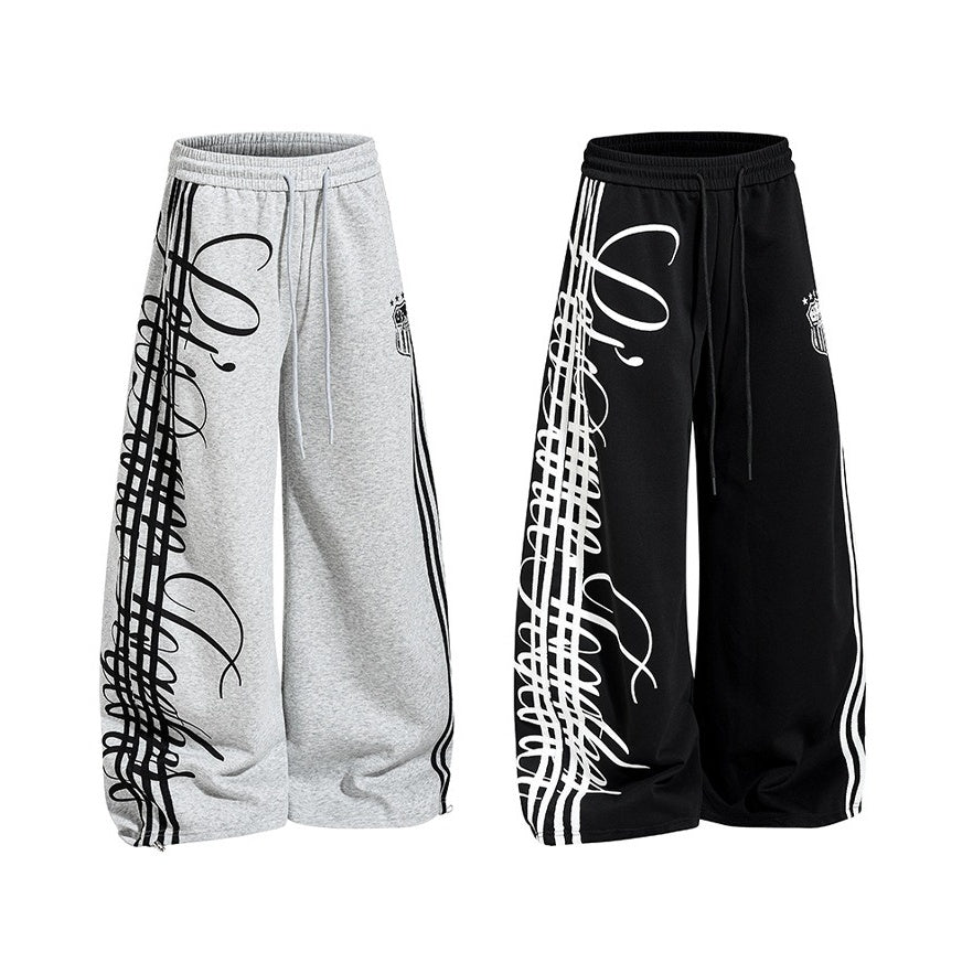 Side Line Letter Print Loose Sweat Pants MB7405