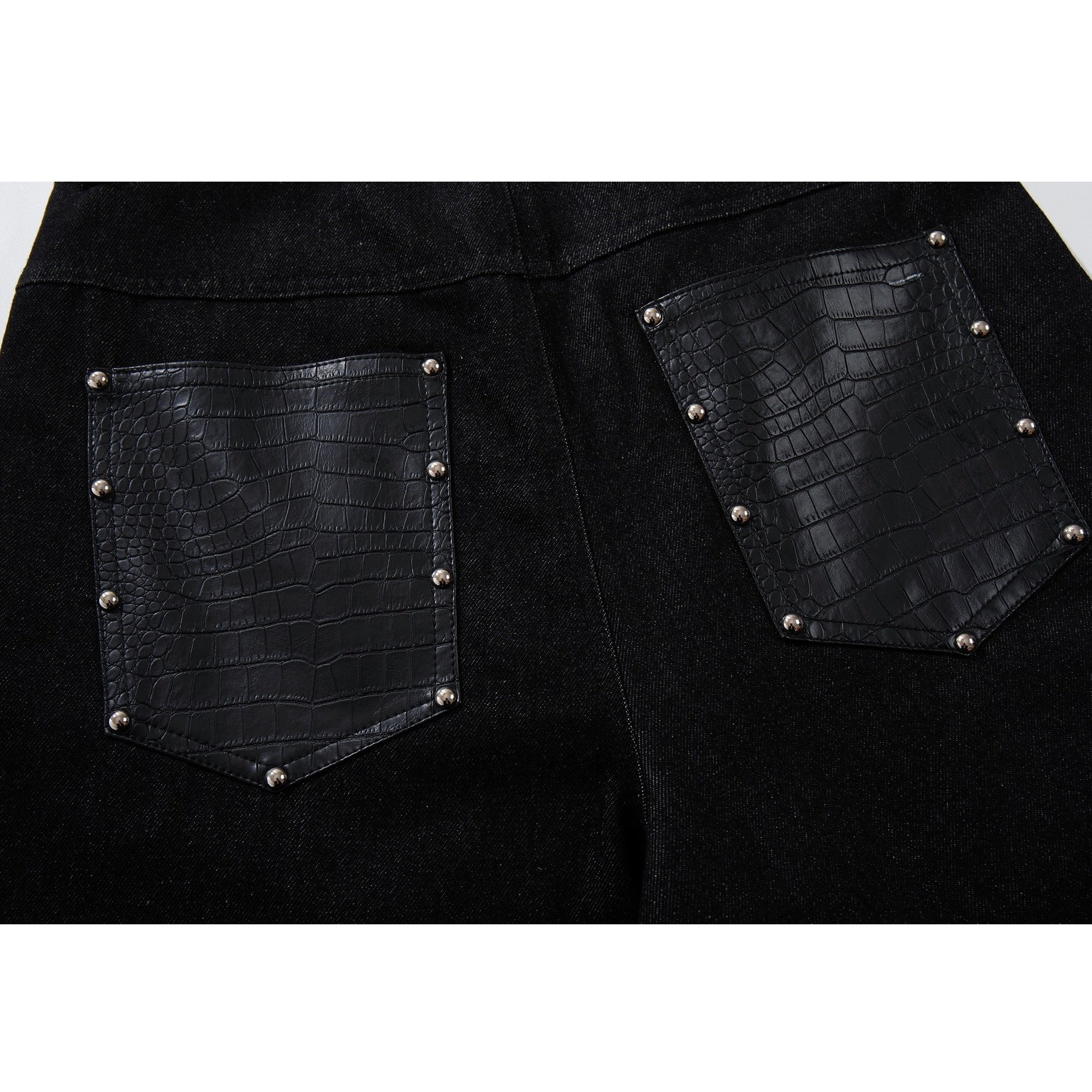 Studded Snake-Embossed Wide Denim Pants MB7411