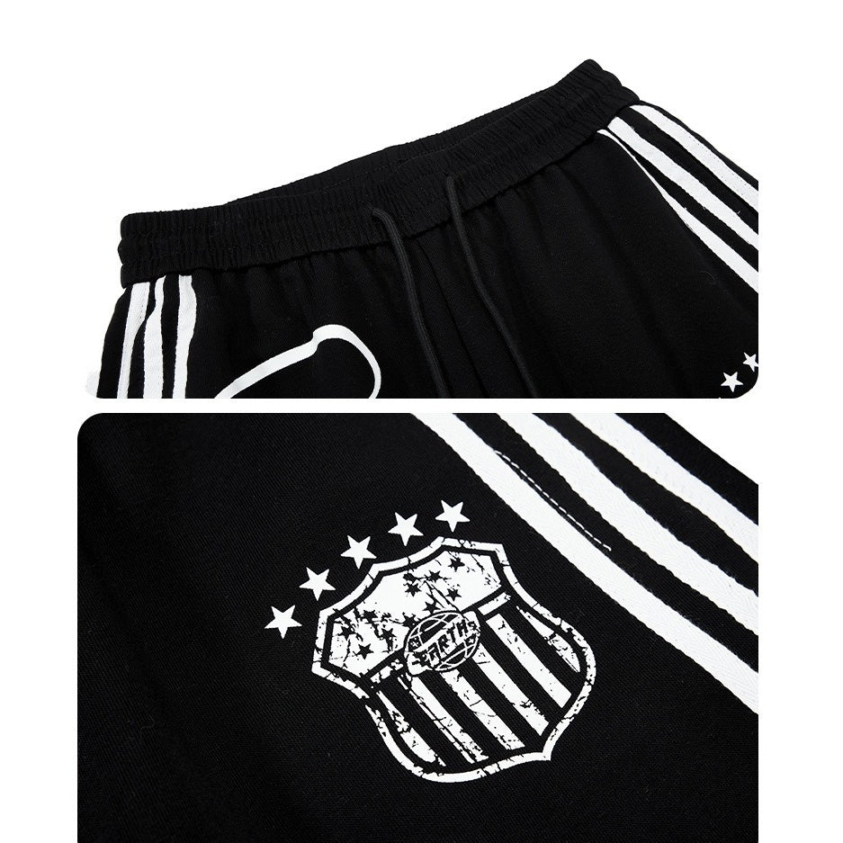 Side Line Letter Print Loose Sweat Pants MB7405