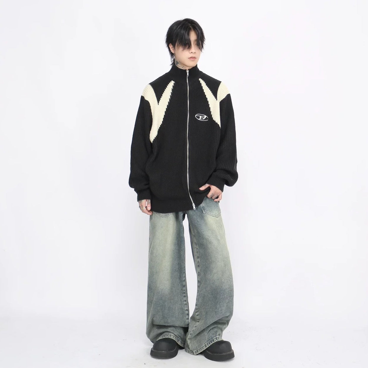 Color-Blocking Knitted Zip Jacket MB7418