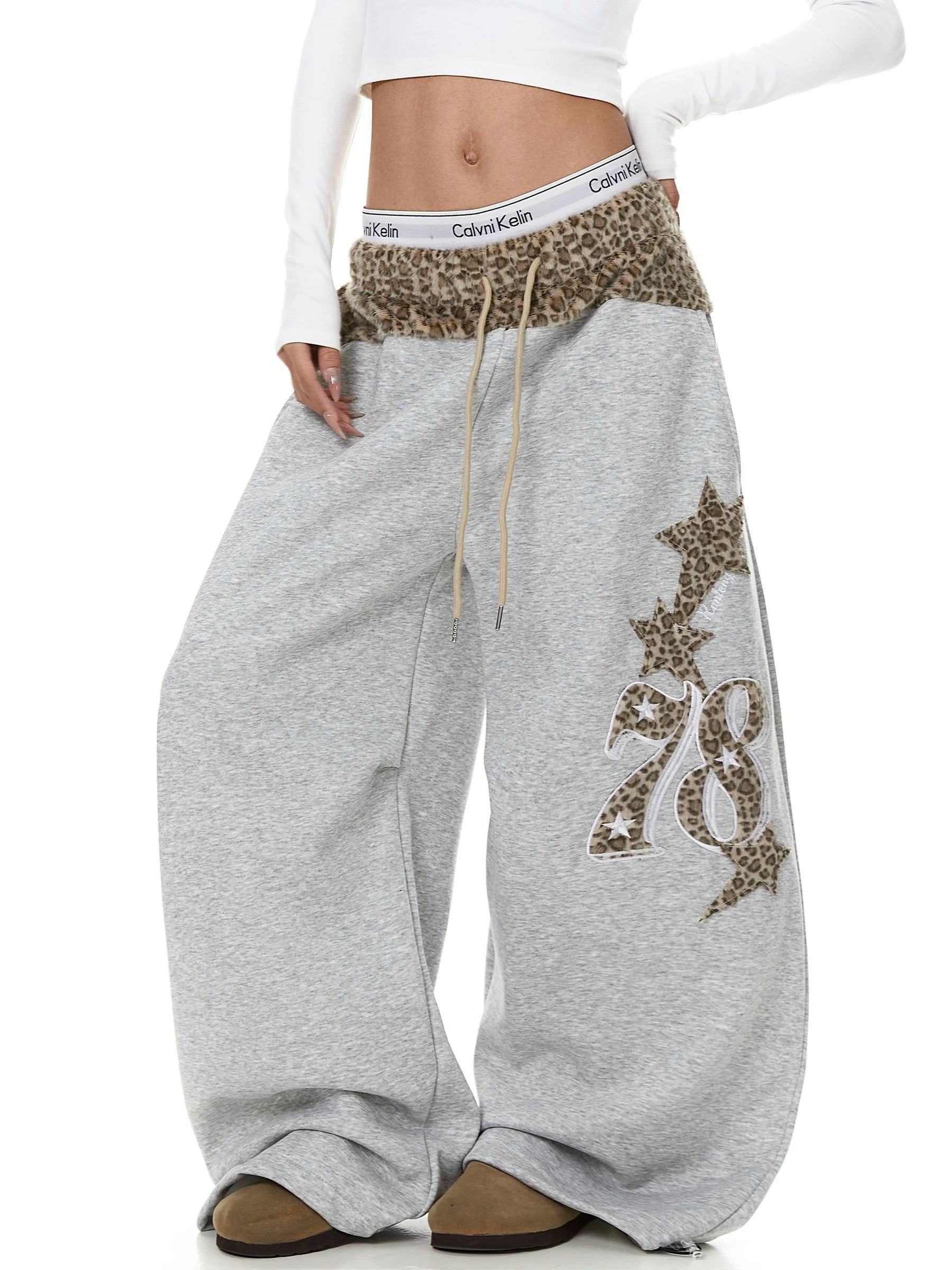 Leopard Print Patchwork Loose Sweat Pants MB7439