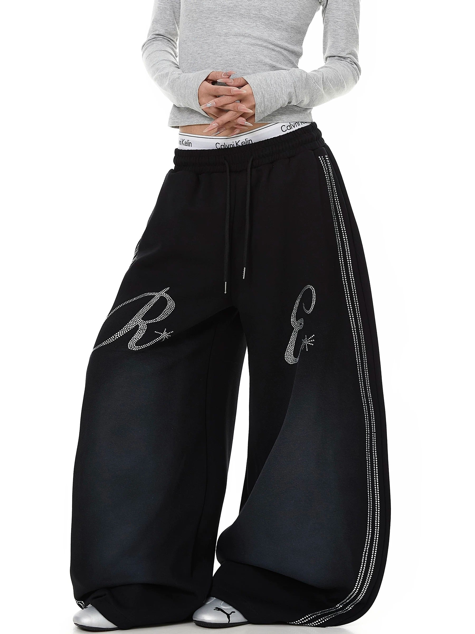 Rhinestone-Inspired Wide-leg Sweat Pants MB7438