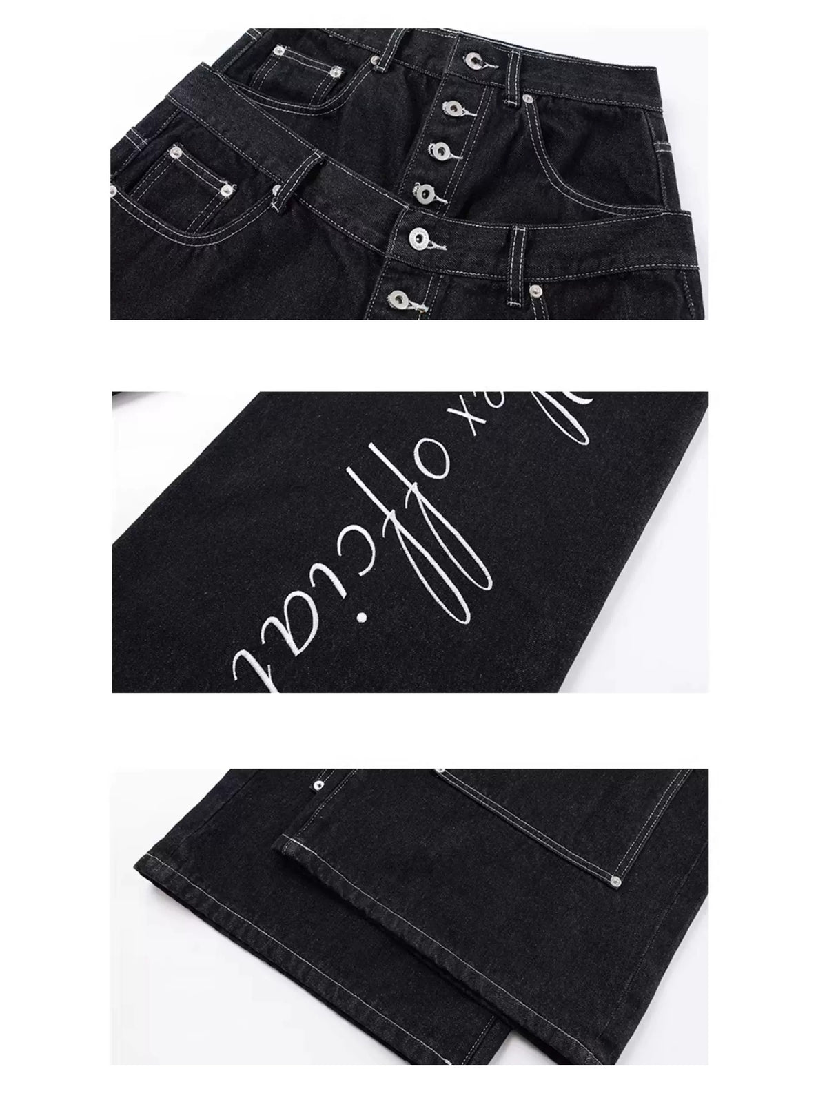 Double-Waist Back Logo Loose Denim Pants MB7459