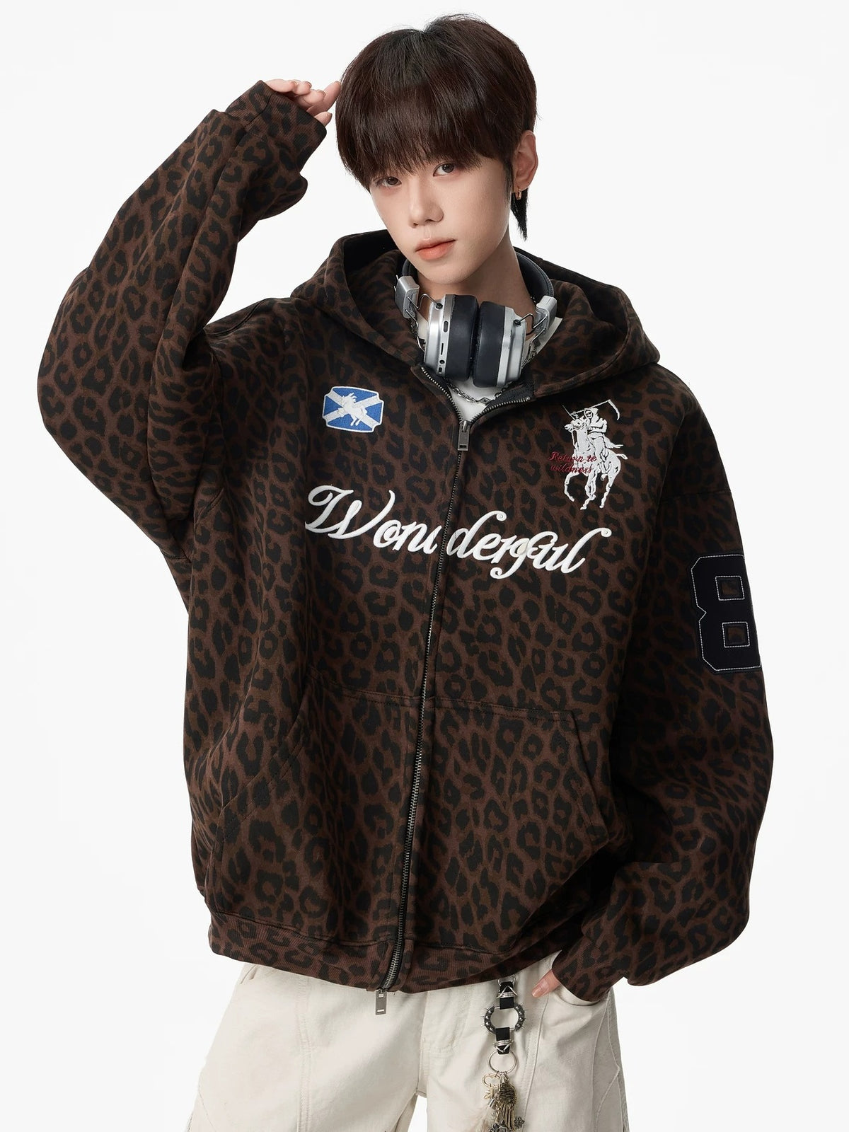 Leopard Numeric Patch Hooded Sweat Jacket MB7465