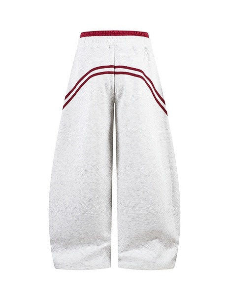 Contrasting Line Double-Waist Wide Curve Sweat Pants MB7431