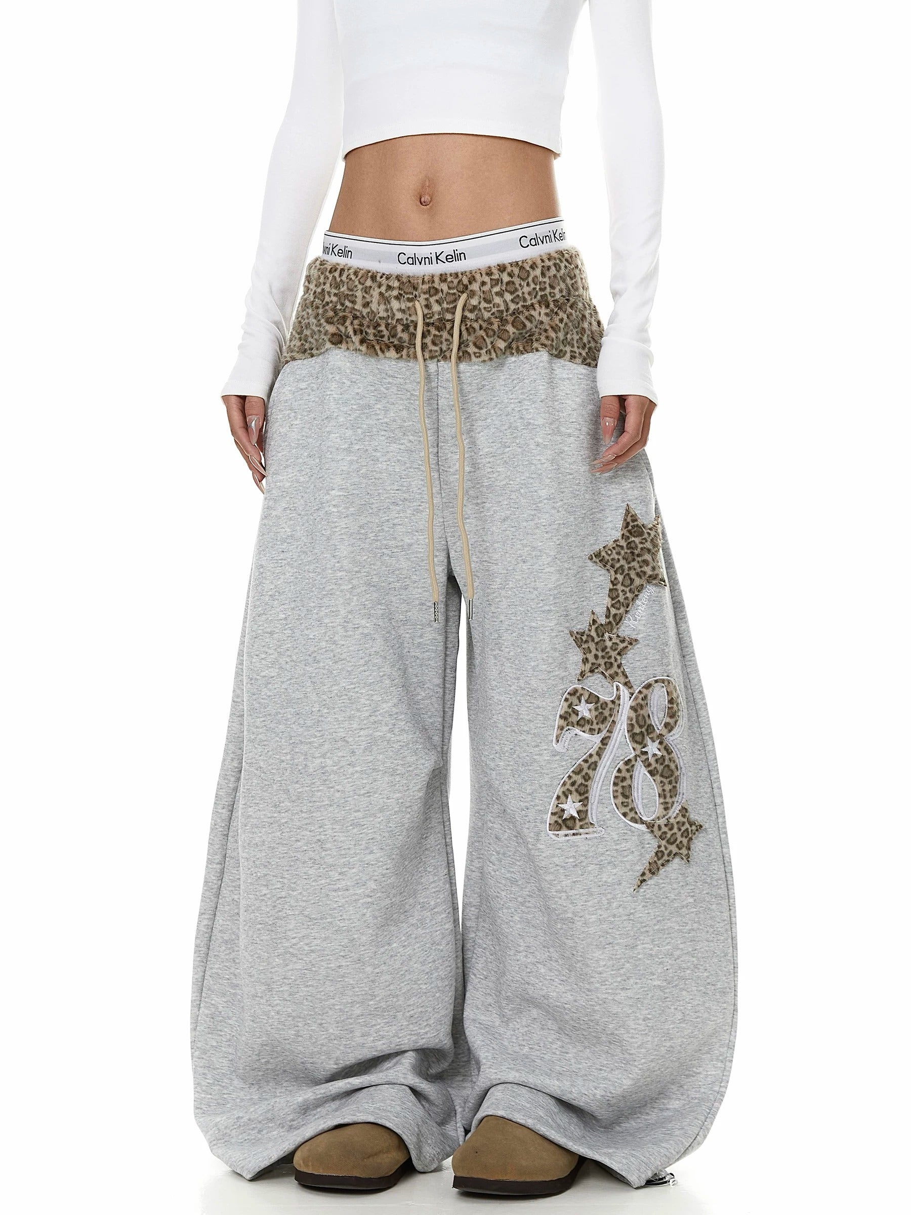 Leopard Print Patchwork Loose Sweat Pants MB7439