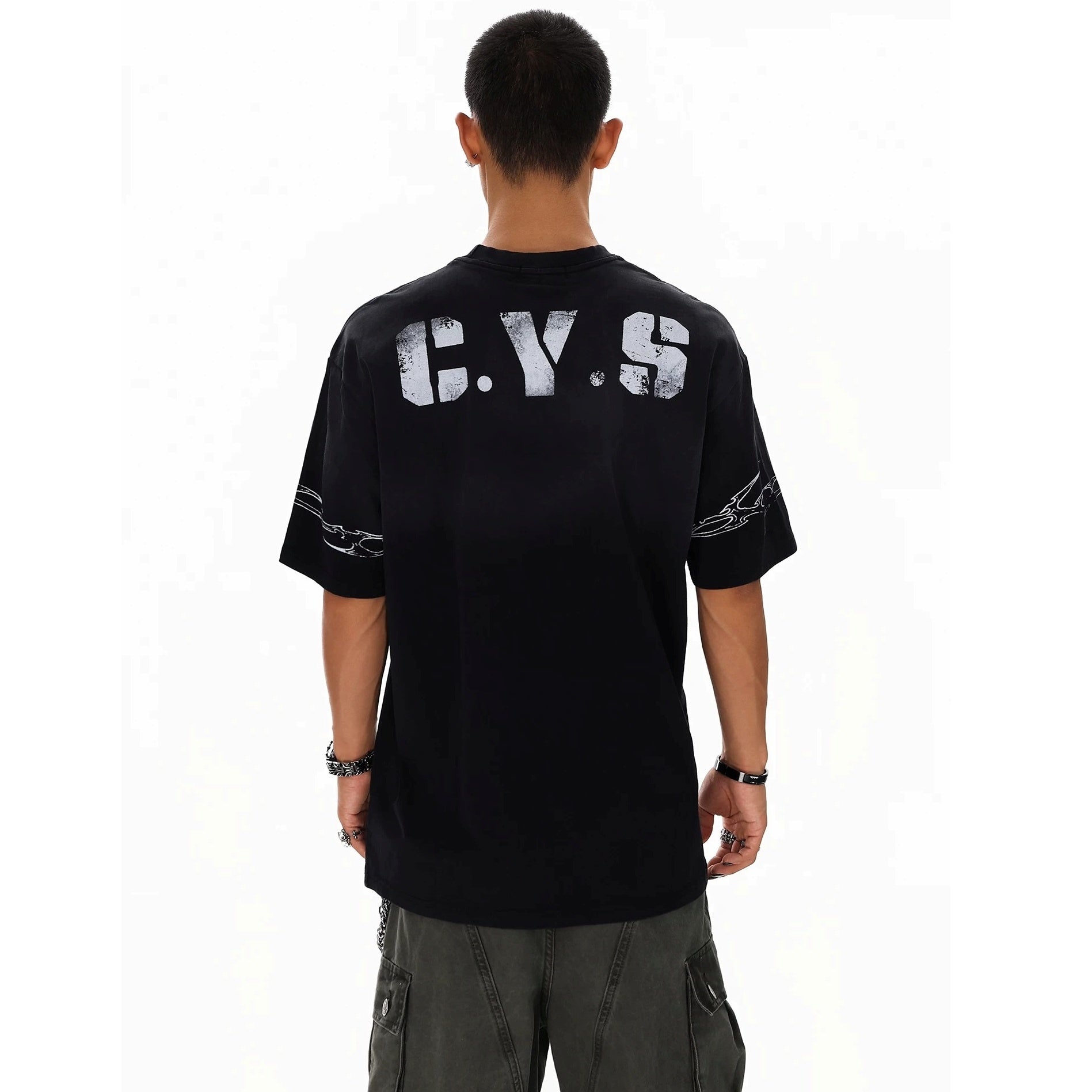 Dirty Dye Distressed Numbering Printed T-Shirt MB7415