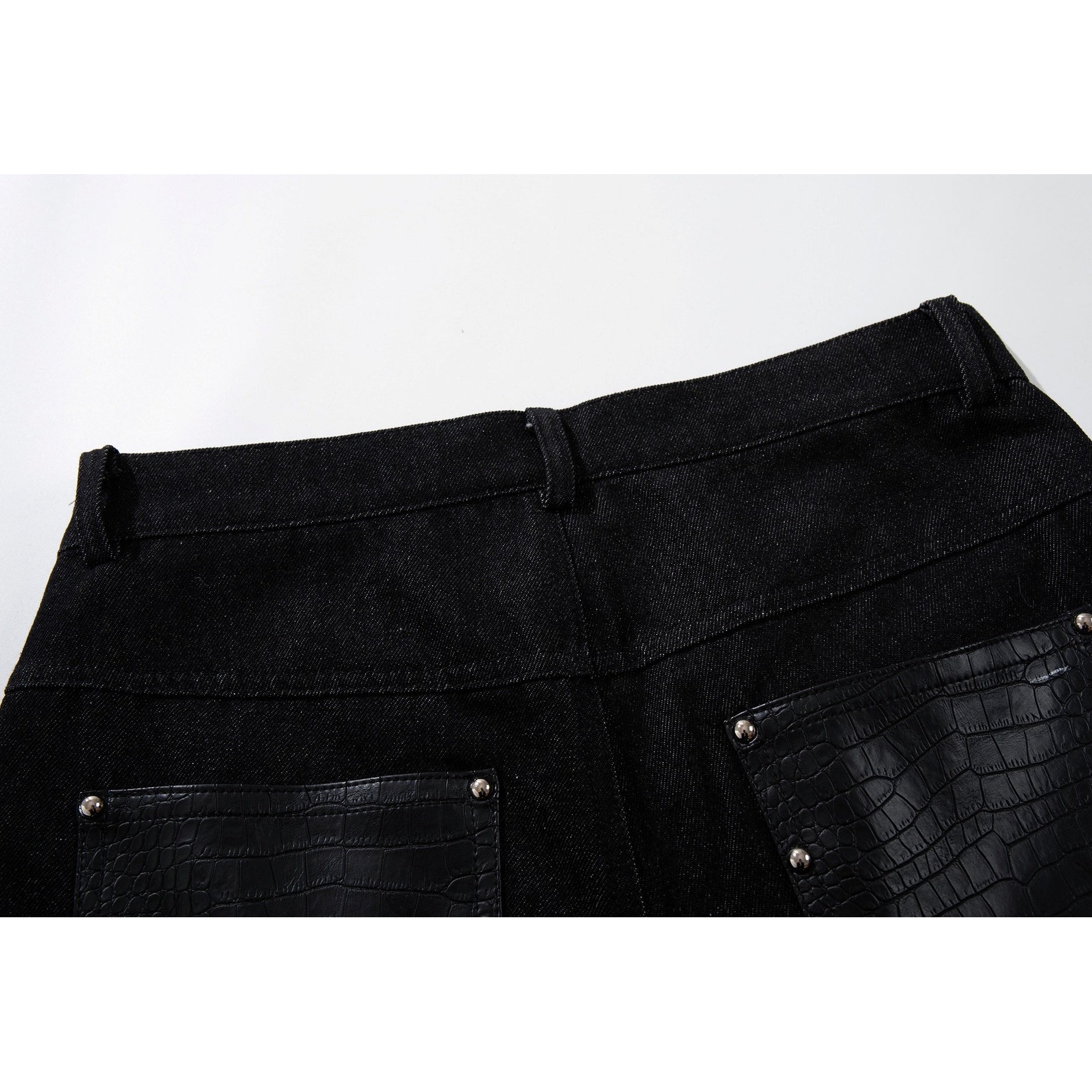 Studded Snake-Embossed Wide Denim Pants MB7411