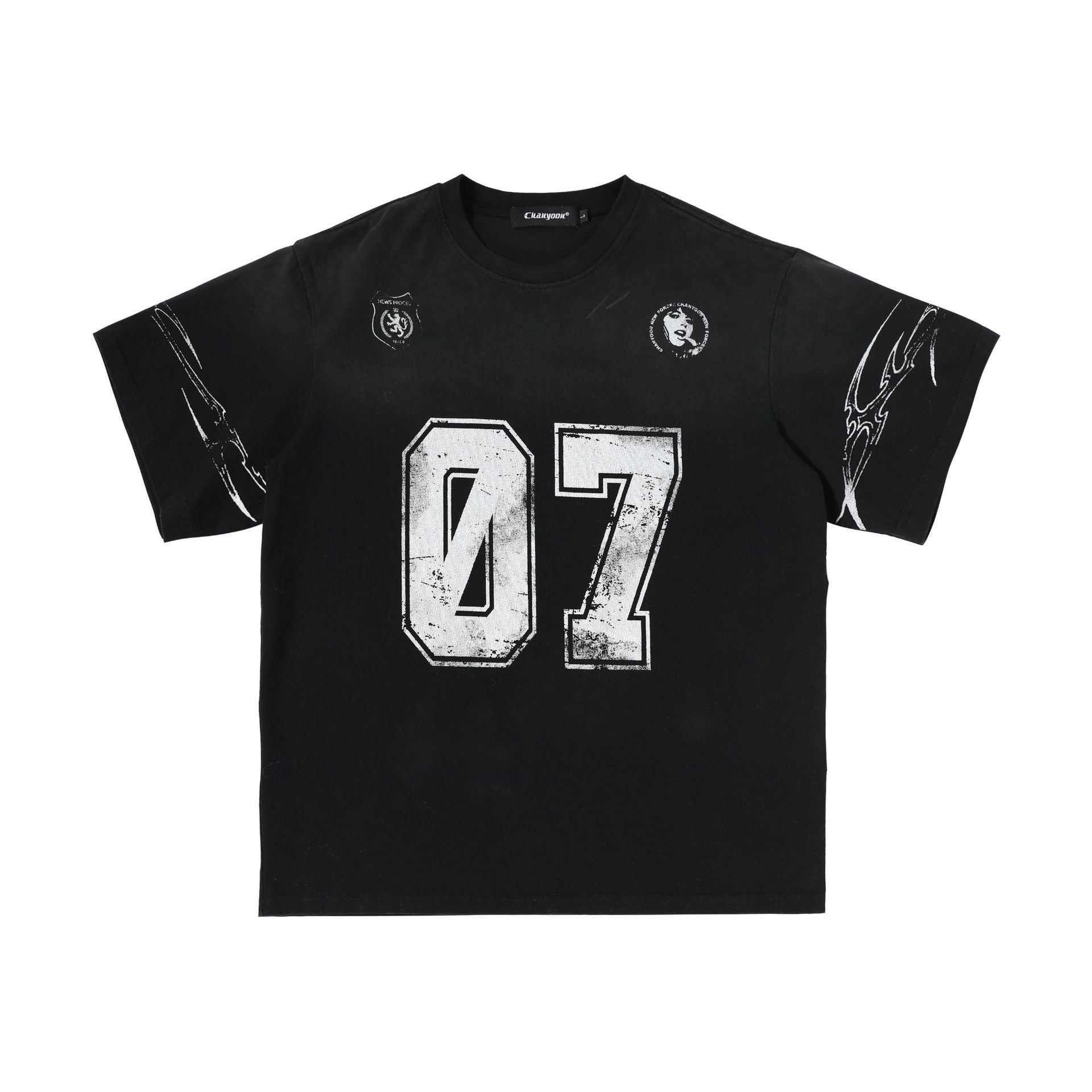 Dirty Dye Distressed Numbering Printed T-Shirt MB7415