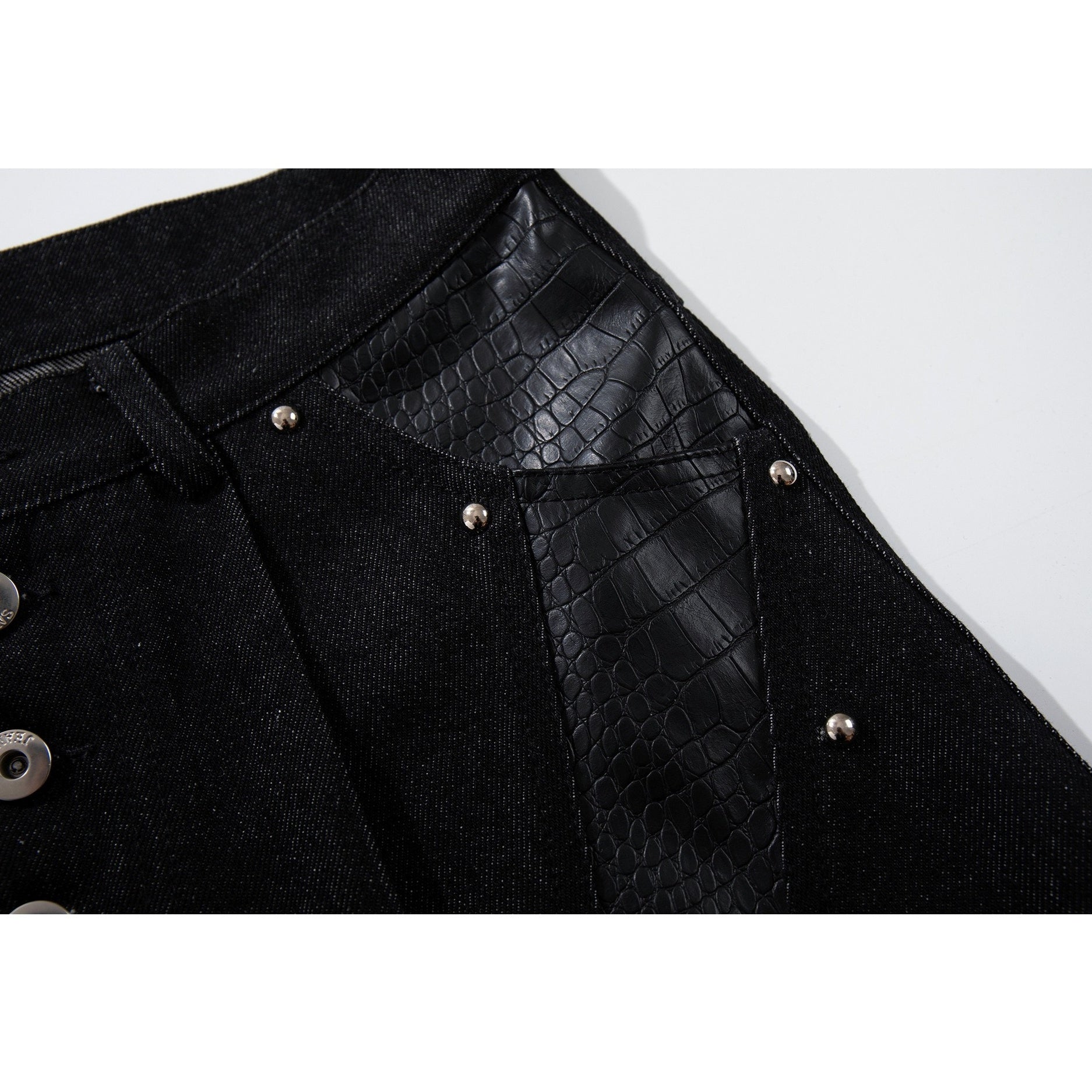 Studded Snake-Embossed Wide Denim Pants MB7411